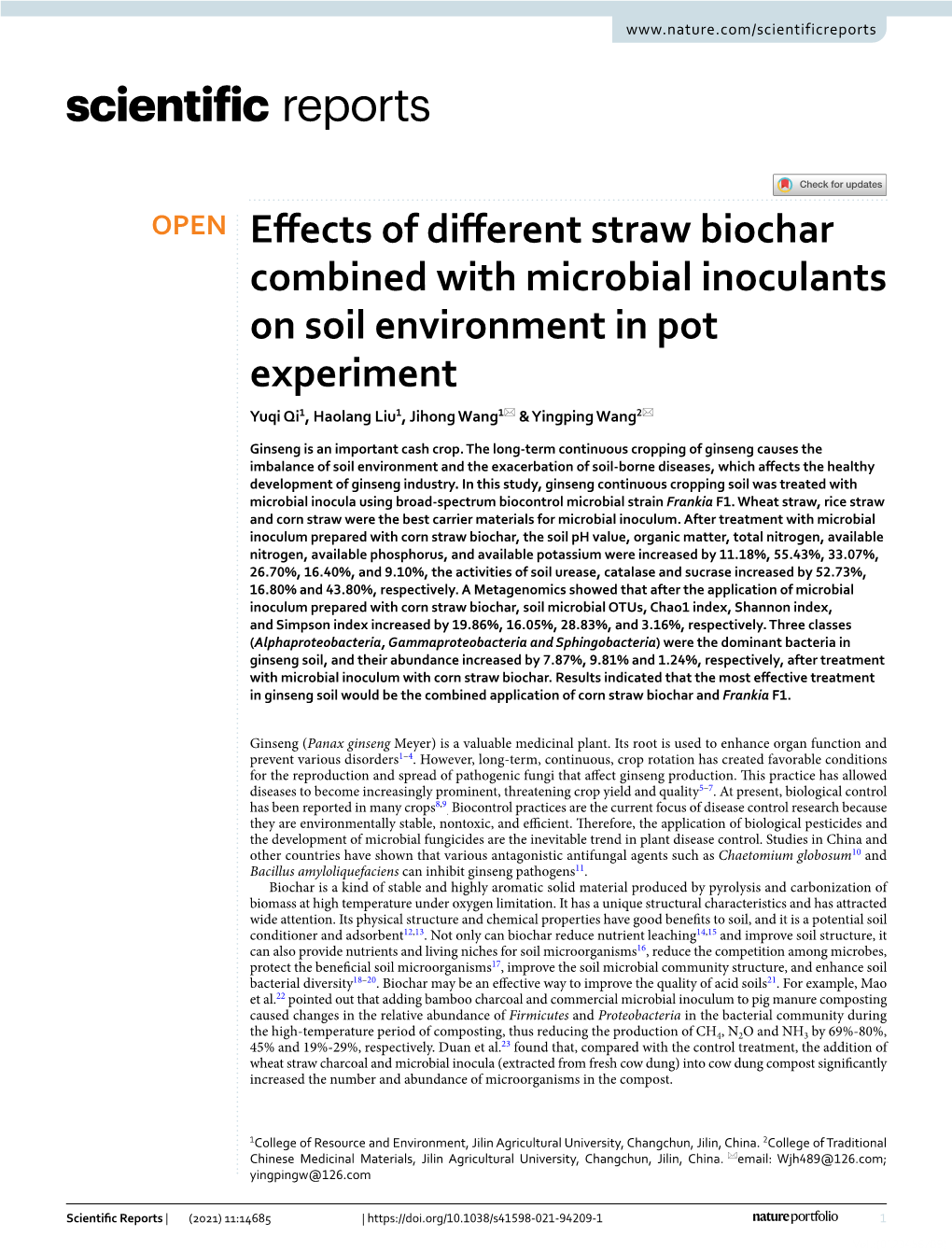 Effects of Different Straw Biochar Combined with Microbial Inoculants on Soil Environment in Pot Experiment