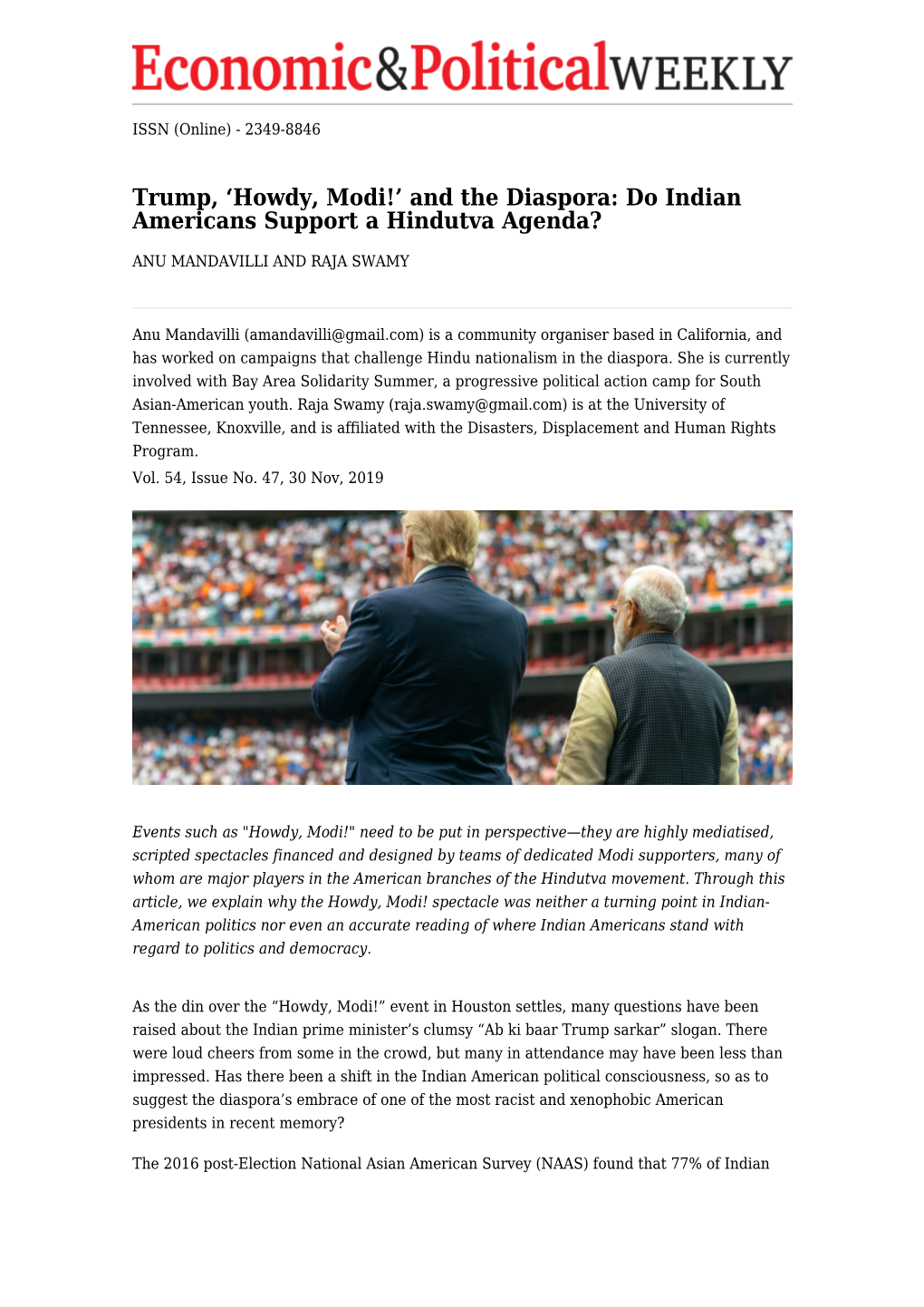 Trump, ‘Howdy, Modi!’ and the Diaspora: Do Indian Americans Support a Hindutva Agenda?