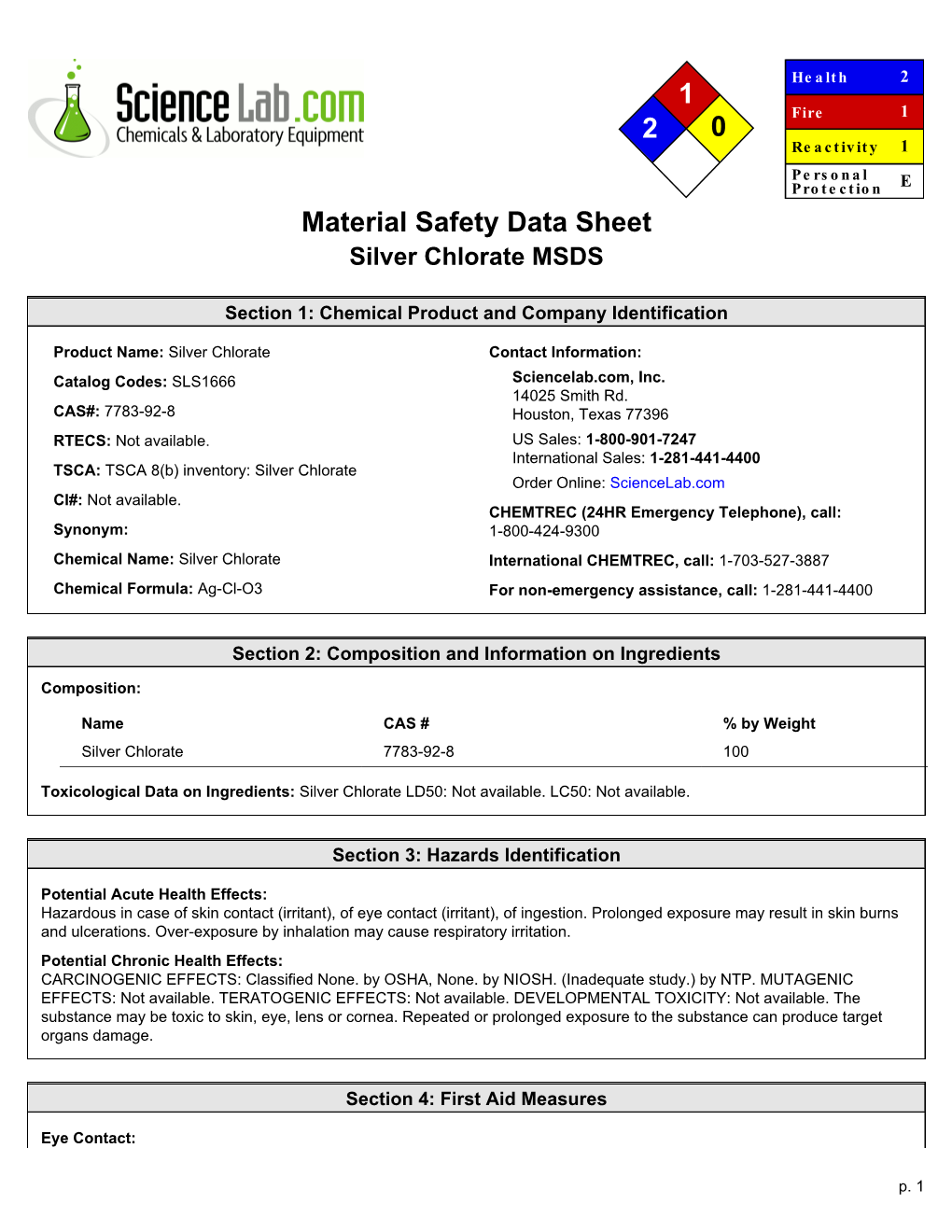 1 2 0 Material Safety Data Sheet