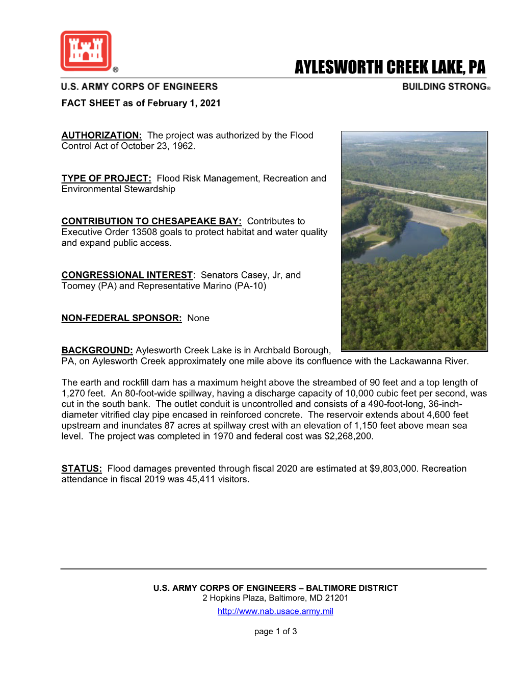 Aylesworth Creek Lake 2021 Fact Sheet