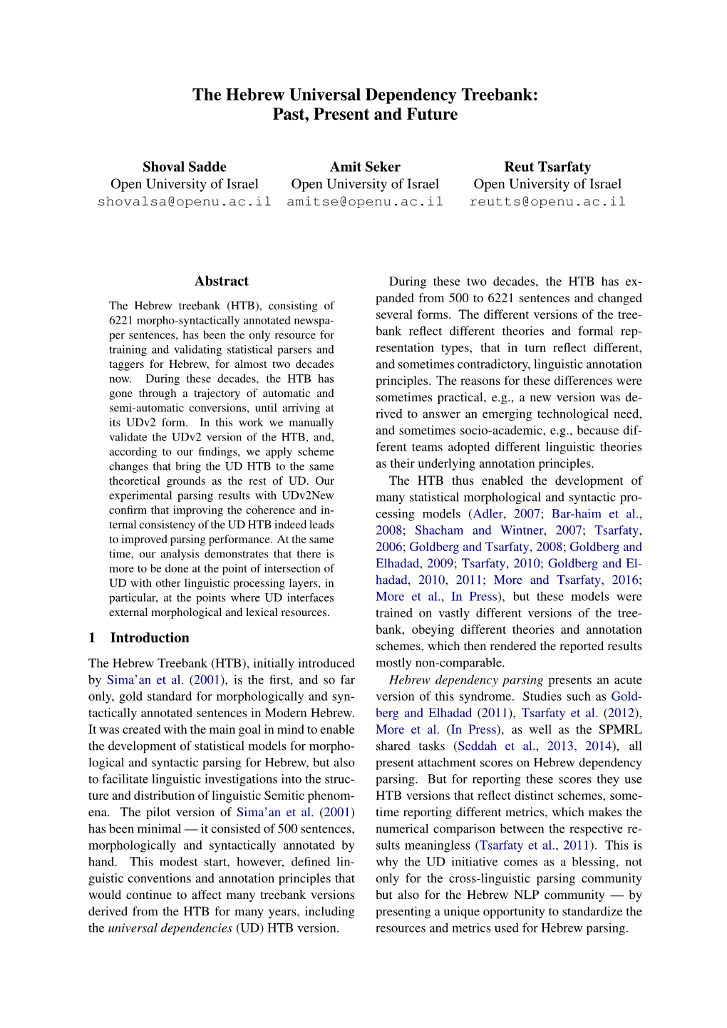 The Hebrew Universal Dependency Treebank: Past, Present and Future