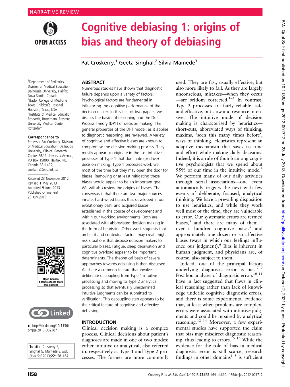 Cognitive Debiasing 1: Origins of Bias and Theory of Debiasing