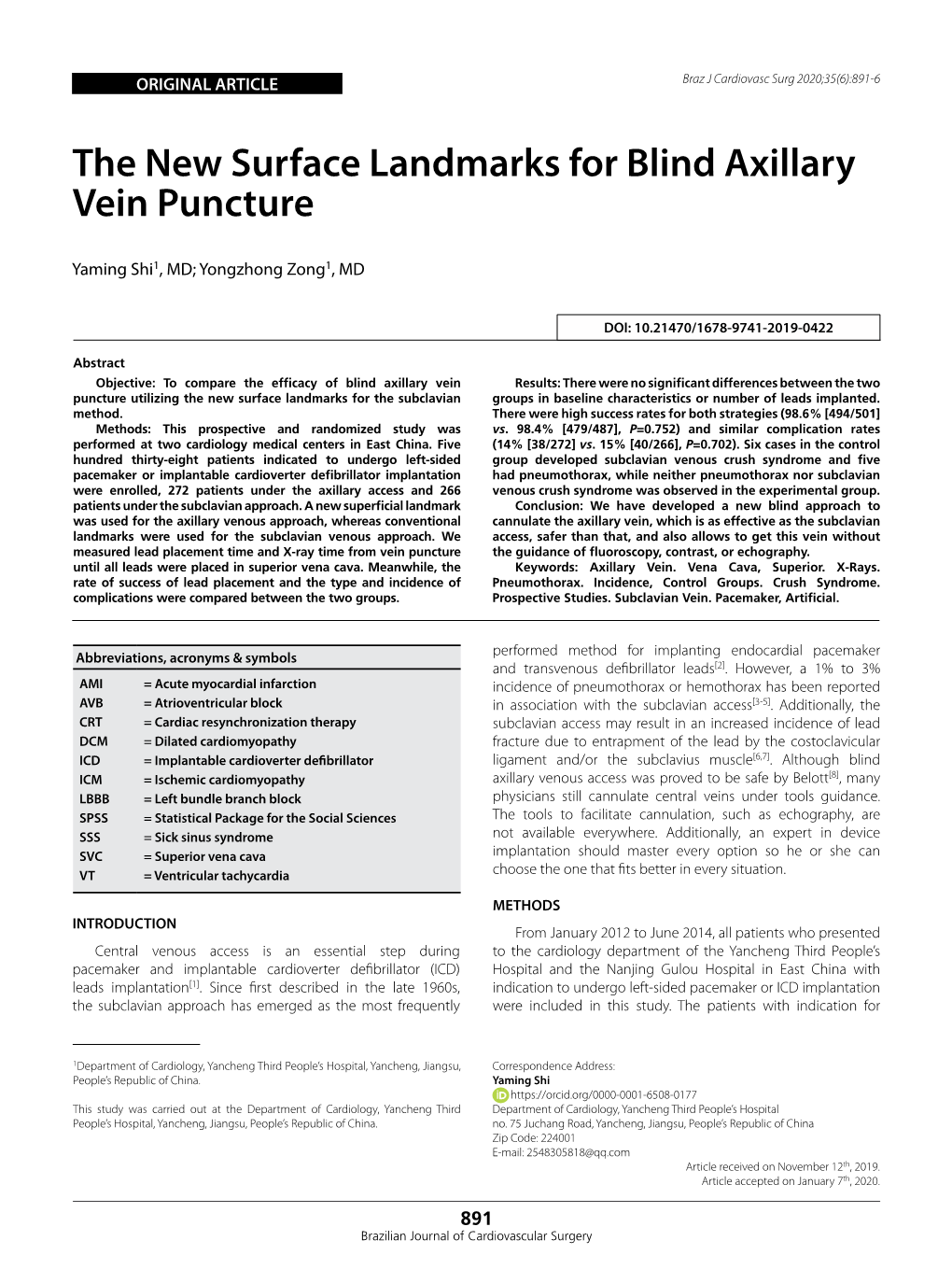 The New Surface Landmarks for Blind Axillary Vein Puncture