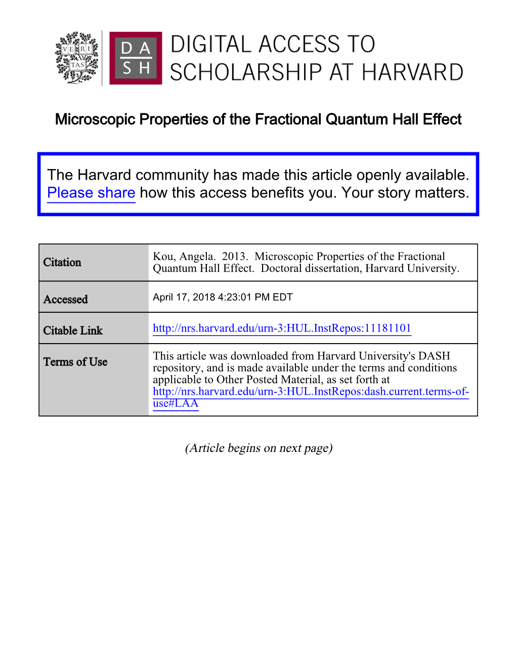Microscopic Properties of the Fractional Quantum Hall Effect The