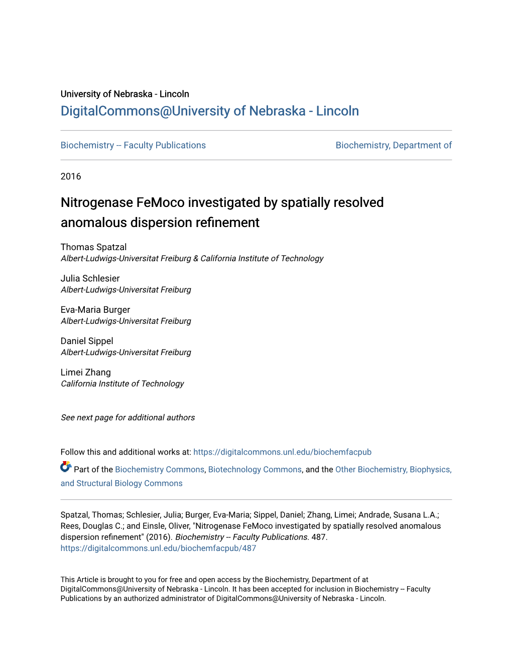 Nitrogenase Femoco Investigated by Spatially Resolved Anomalous Dispersion Refinement