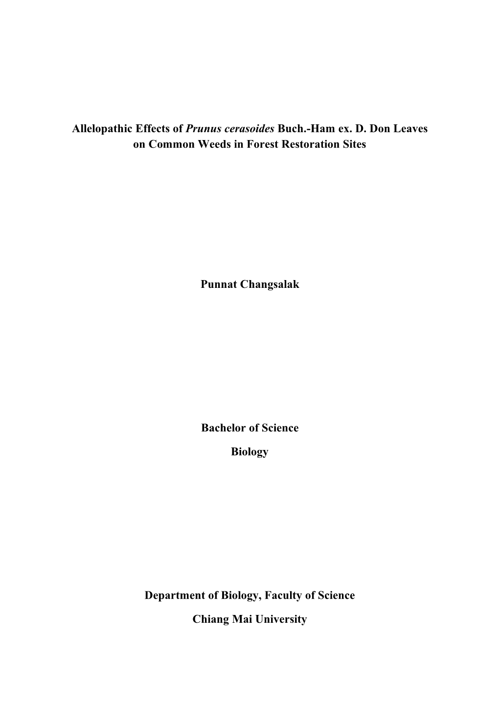 Allelopathic Effects of Prunus Cerasoides Buch.-Ham Ex. D