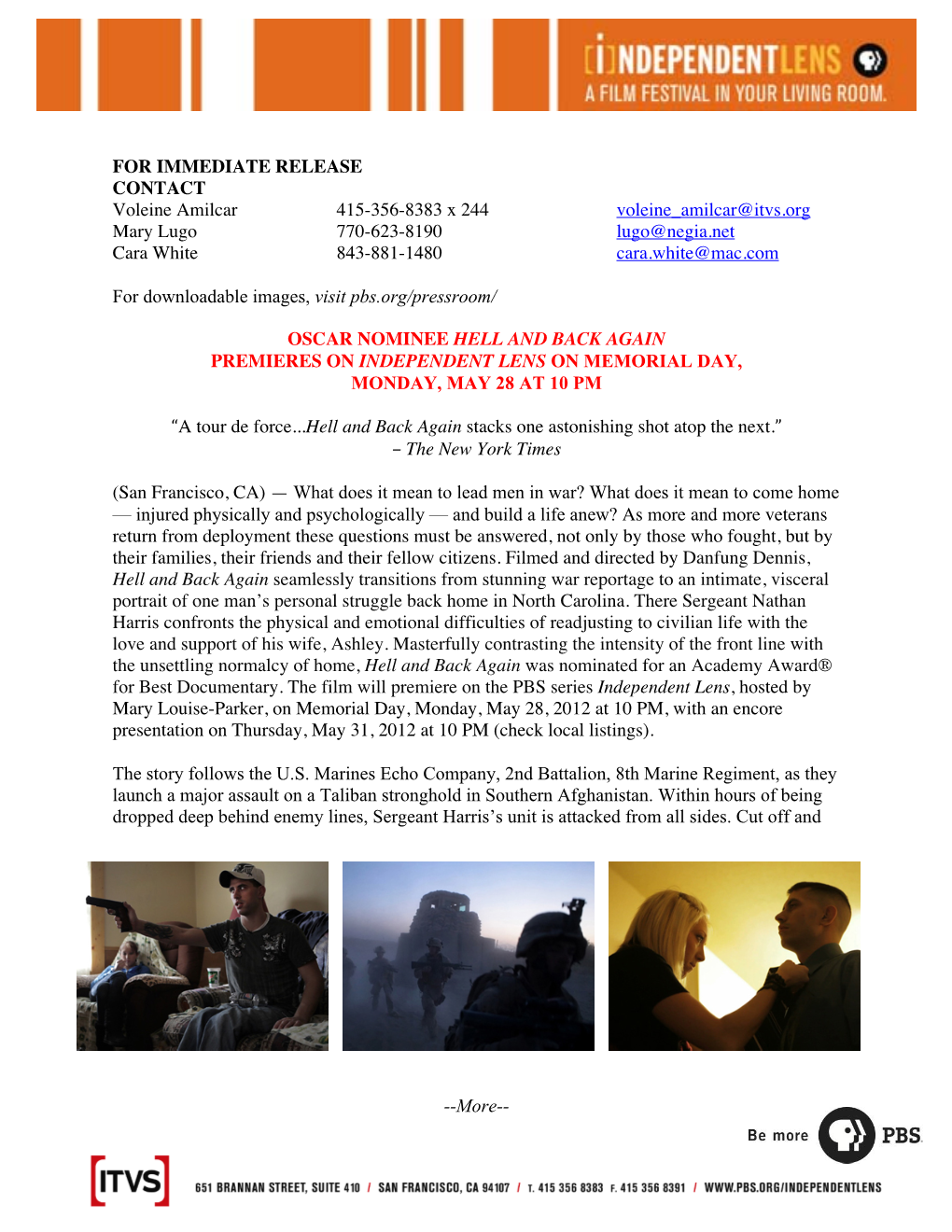 FOR IMMEDIATE RELEASE CONTACT Voleine Amilcar 415