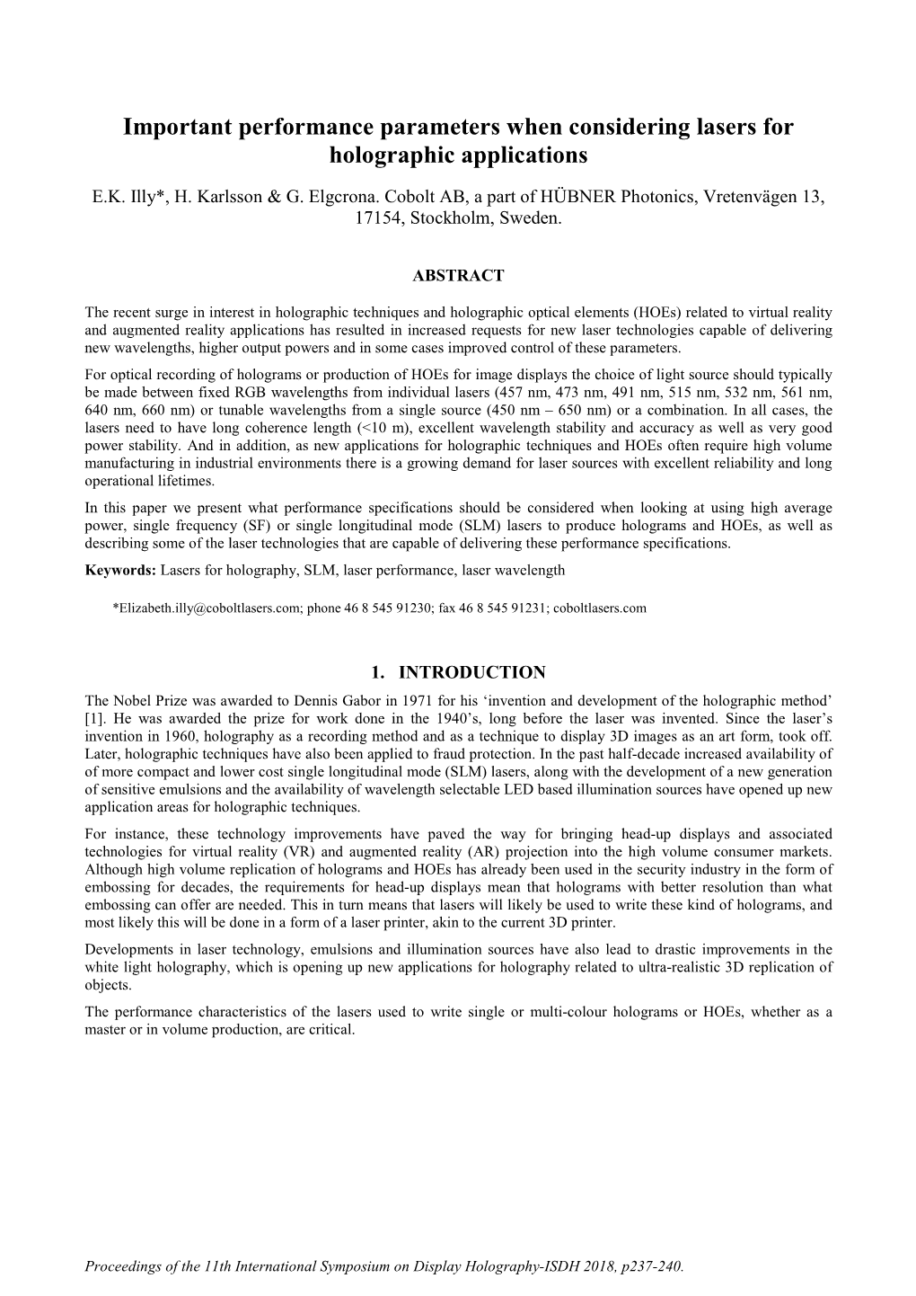 Important Performance Parameters When Considering Lasers for Holographic Applications