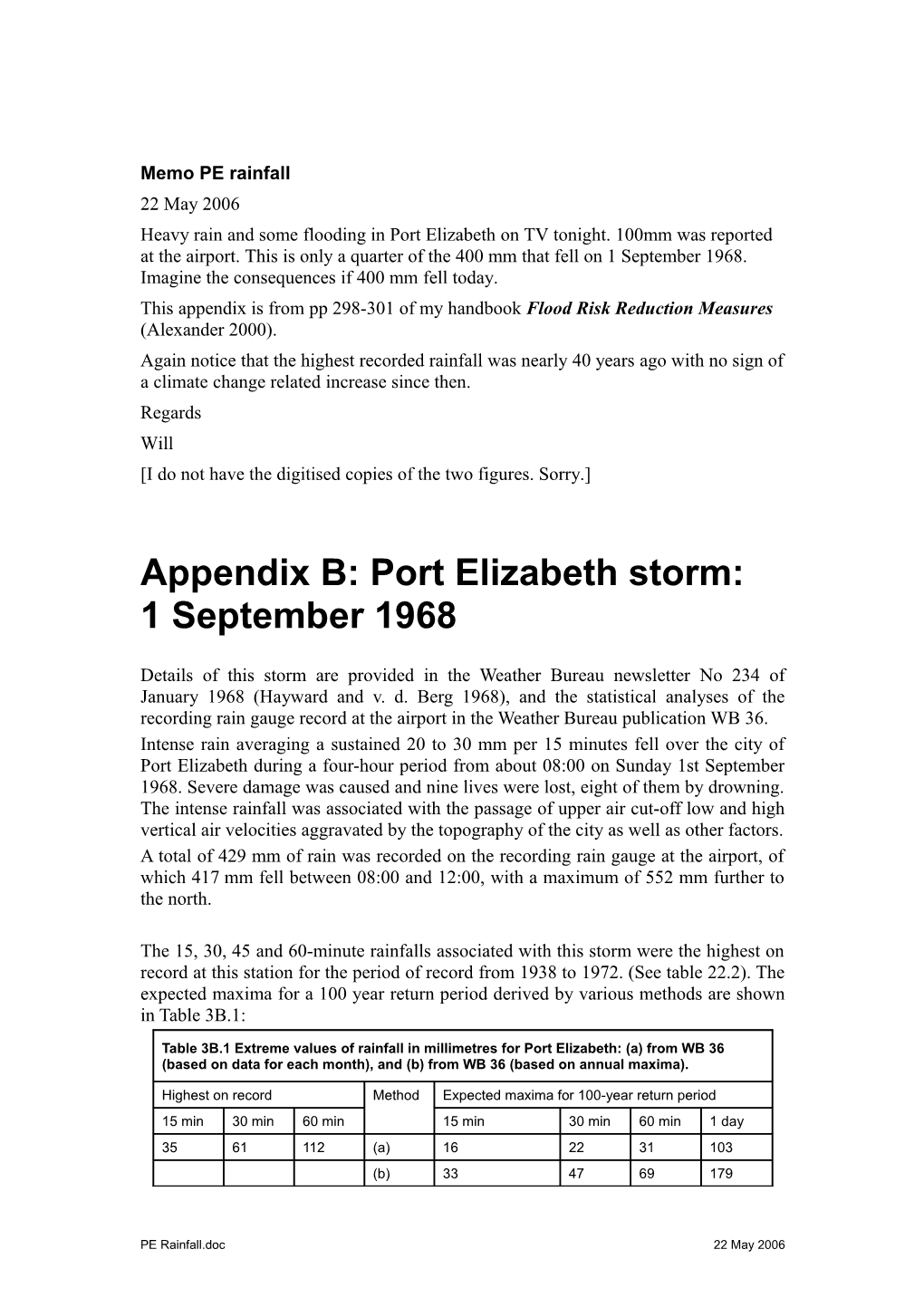 Appendix B: Port Elizabeth Storm: 1 September 1968