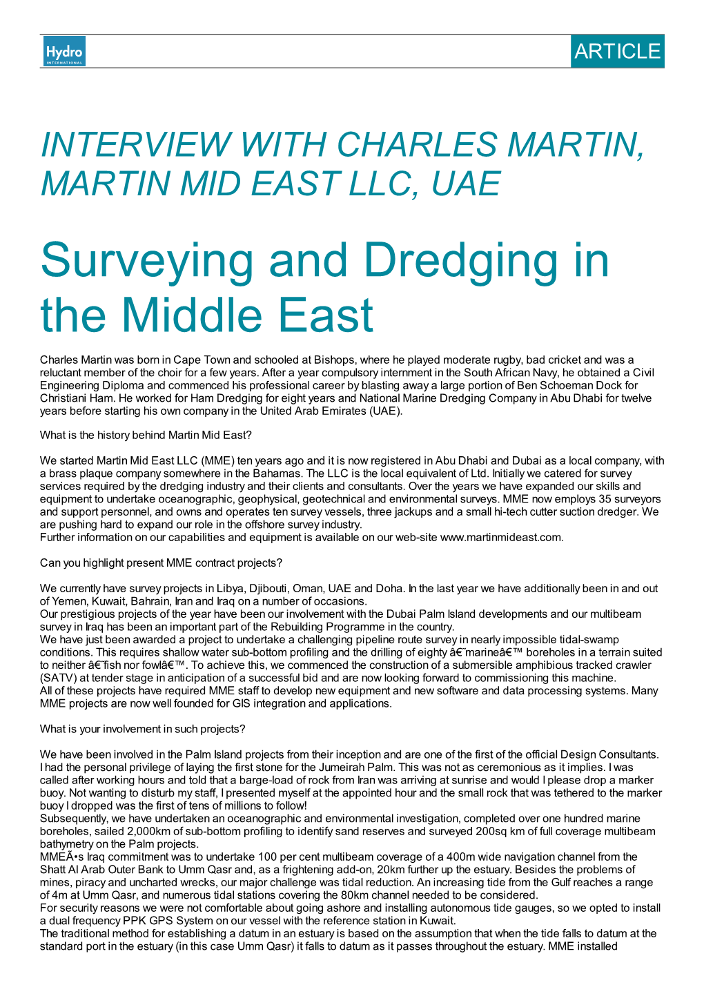 Surveying and Dredging in the Middle East