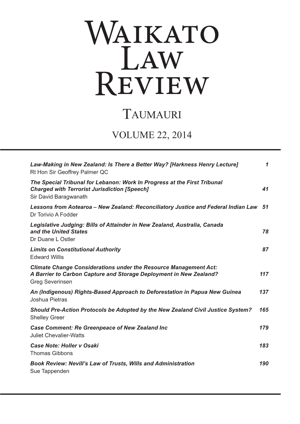 Waikato Law Review Taumauri VOLUME 22, 2014