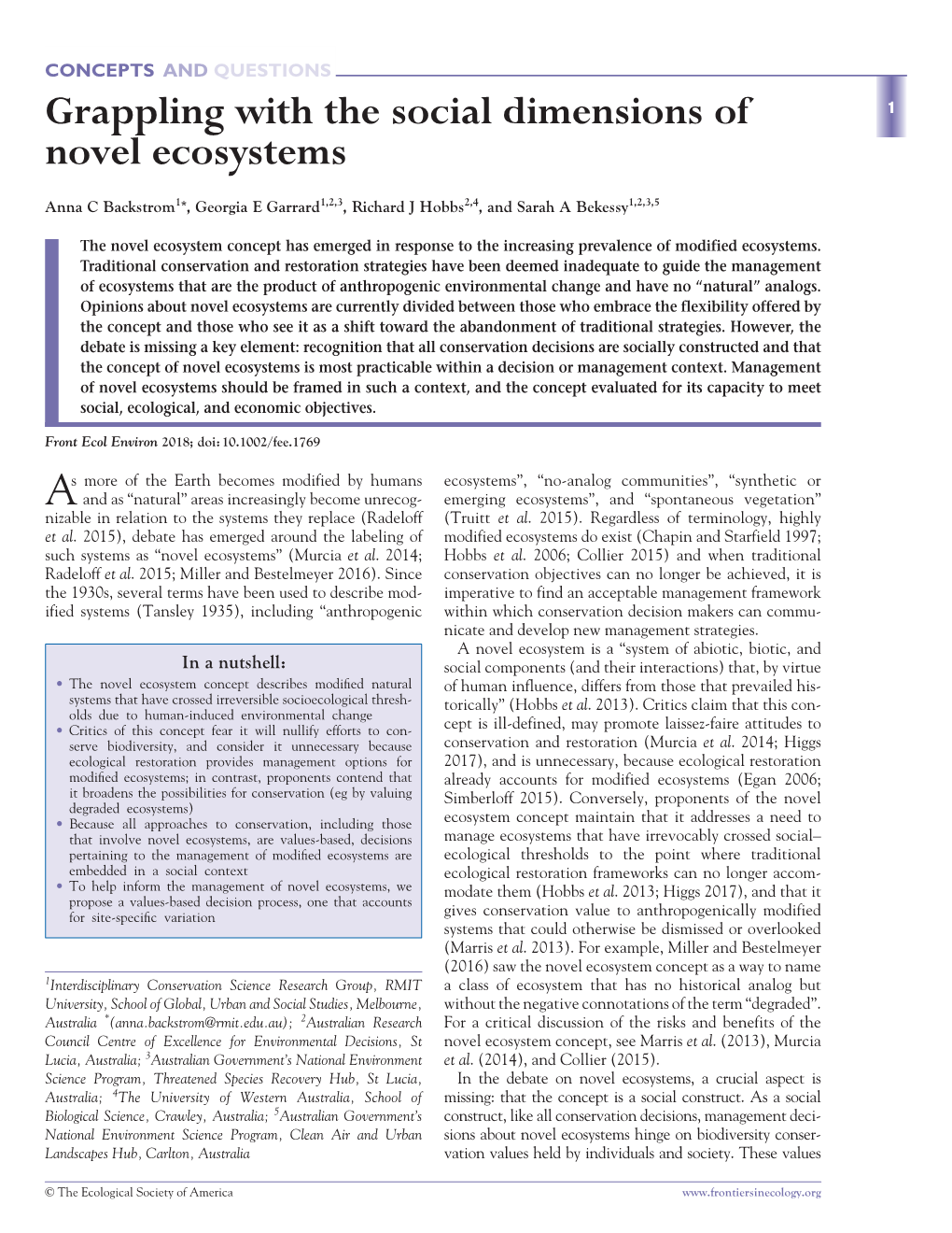 Grappling with the Social Dimensions of Novel Ecosystems