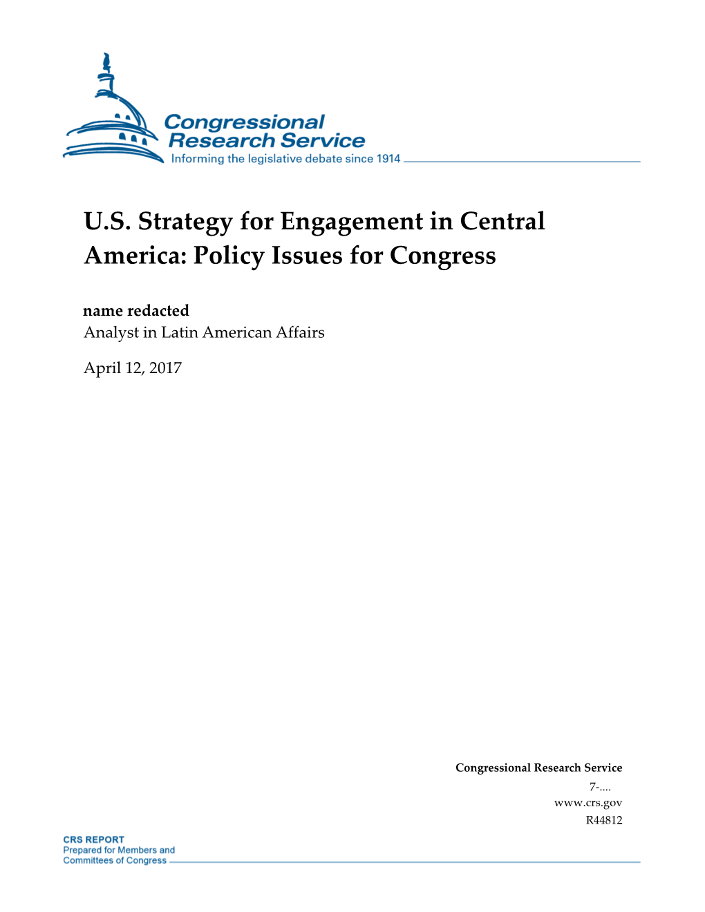 US Strategy for Engagement in Central America