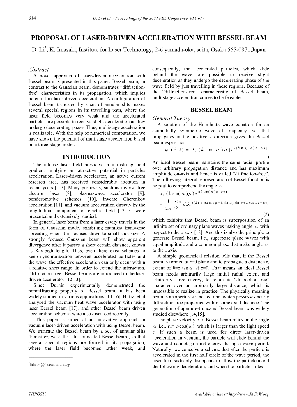 Proposal of Laser-Driven Acceleration with Bessel Beam