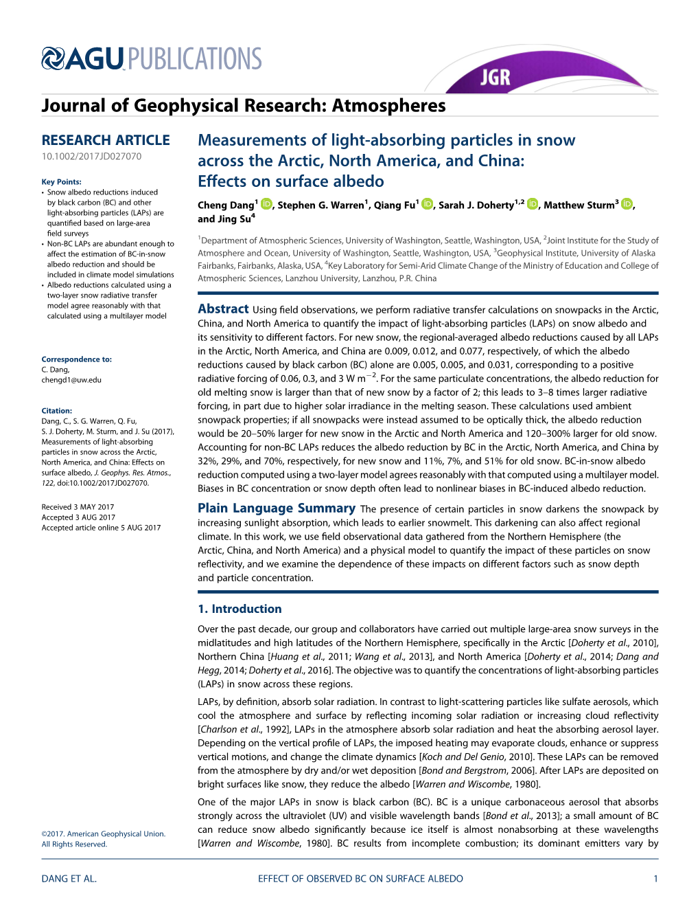 Measurements of Light-Absorbing Particles in Snow Across the Arctic