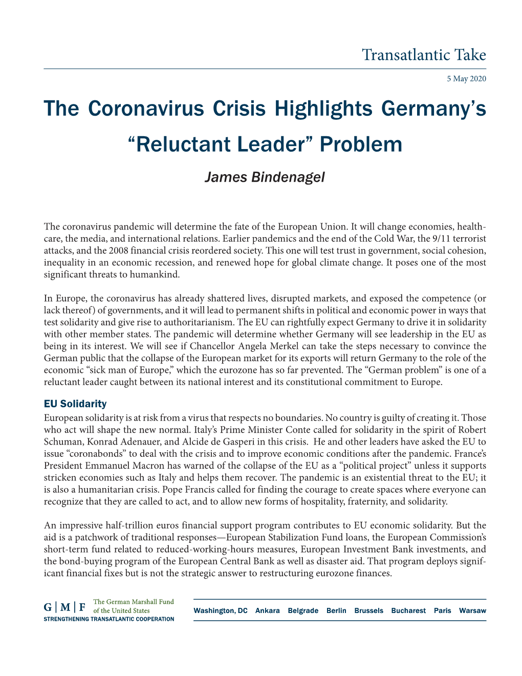 The Coronavirus Crisis Highlights Germany's “Reluctant Leader”