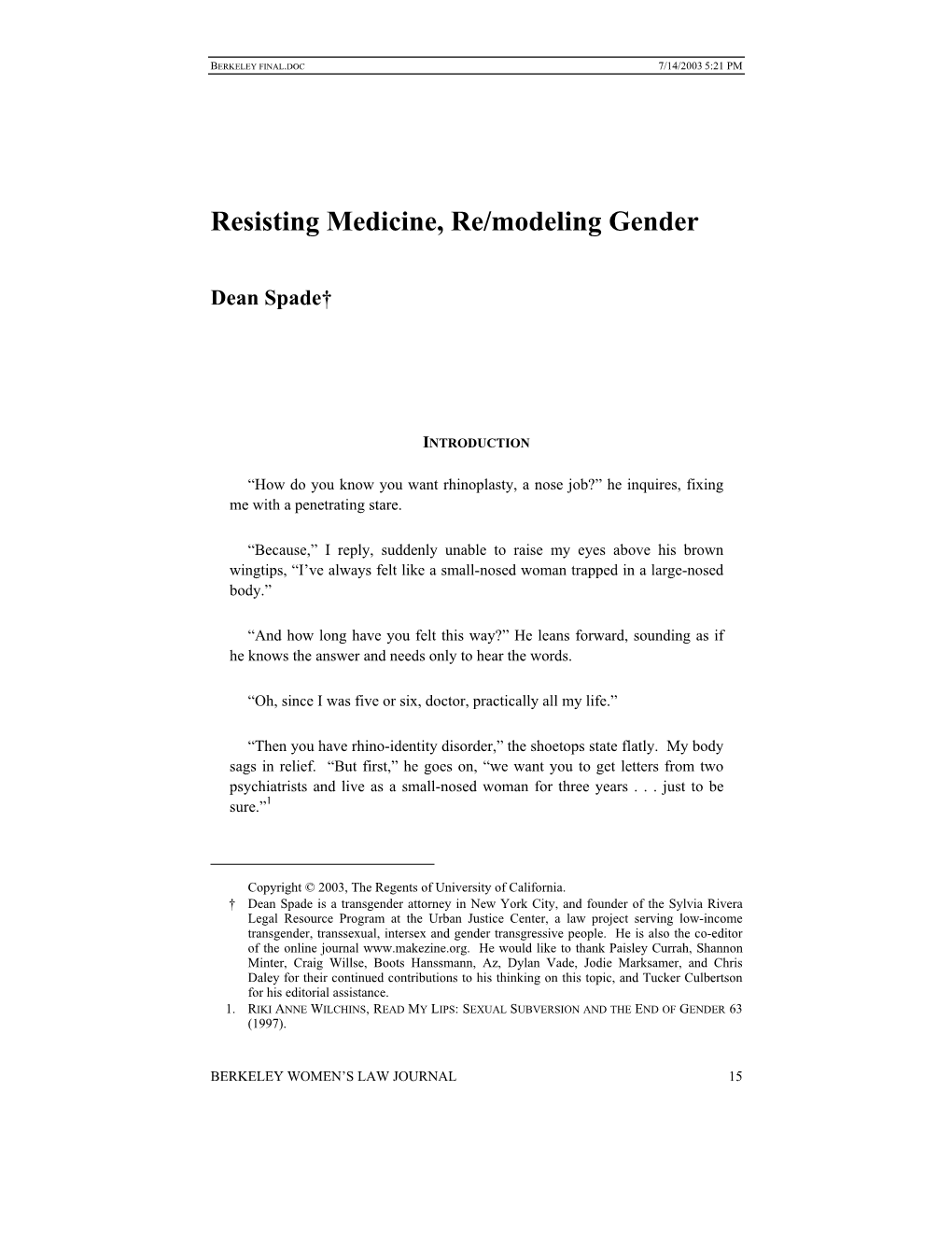 Resisting Medicine, Re/Modeling Gender