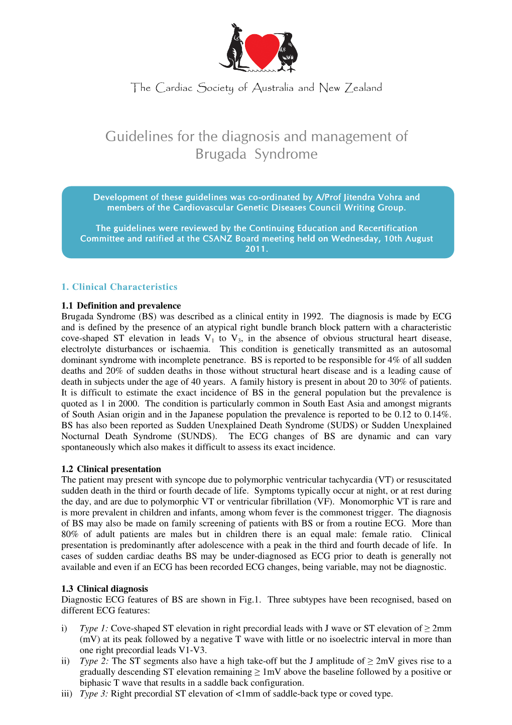 Guidelines for the Diagnosis and Management of Brugada Syndrome