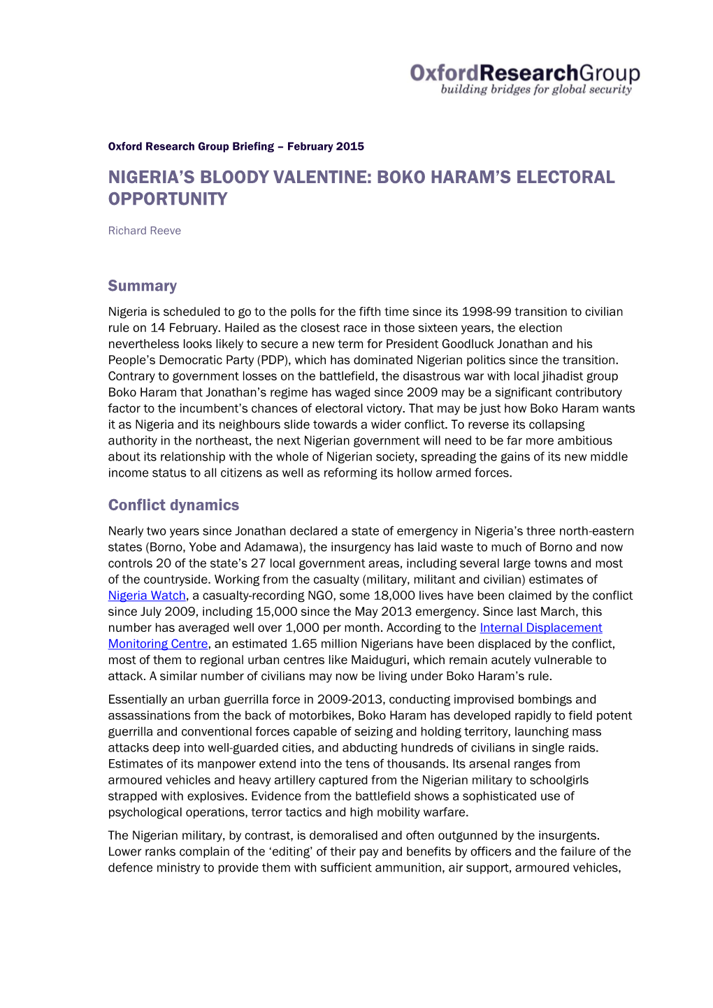 Nigeria's Bloody Valentine: Boko Haram's Electoral Opportunity
