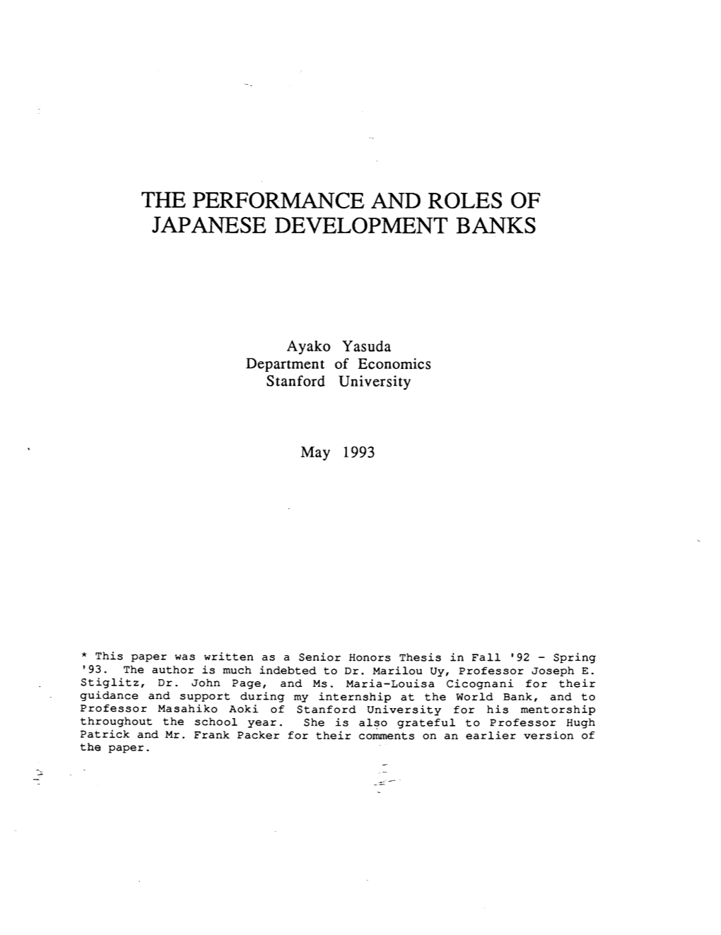 The Performance and Roles of Japanese Development Banks