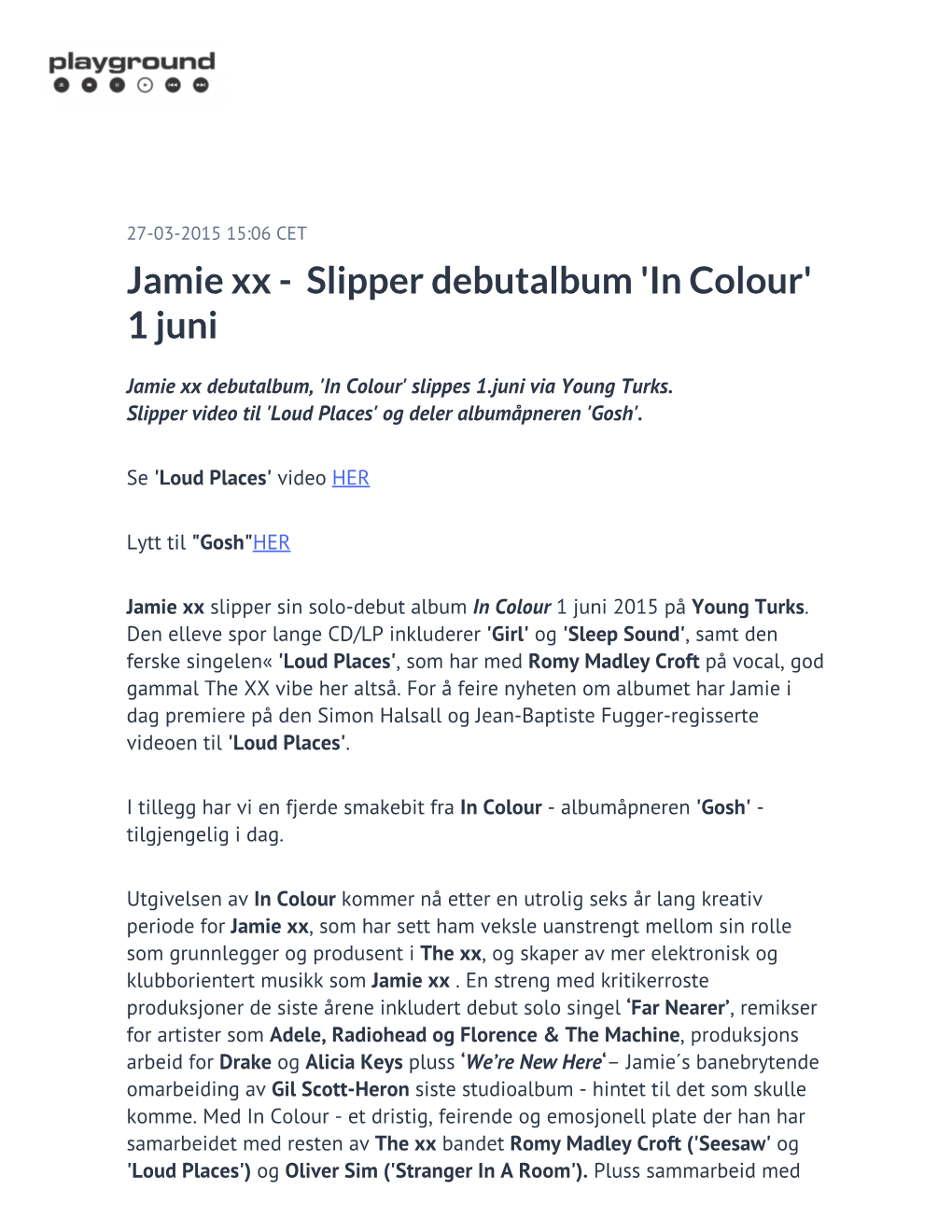 Jamie Xx - Slipper Debutalbum 'In Colour' 1 Juni