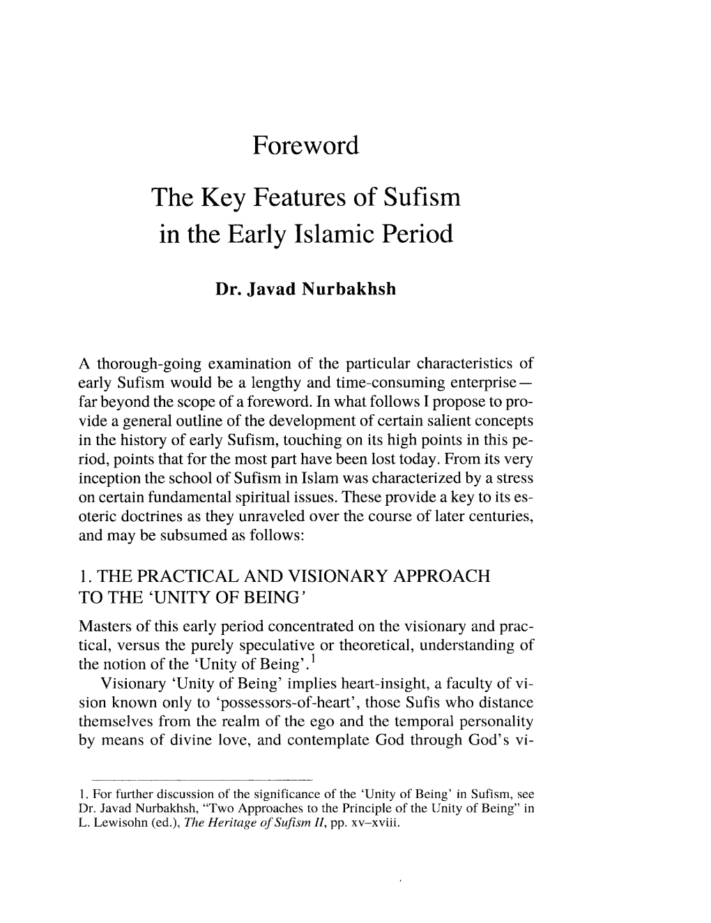 Javad Nurbakhsh Key Features of Sufism in Early Islamic Period