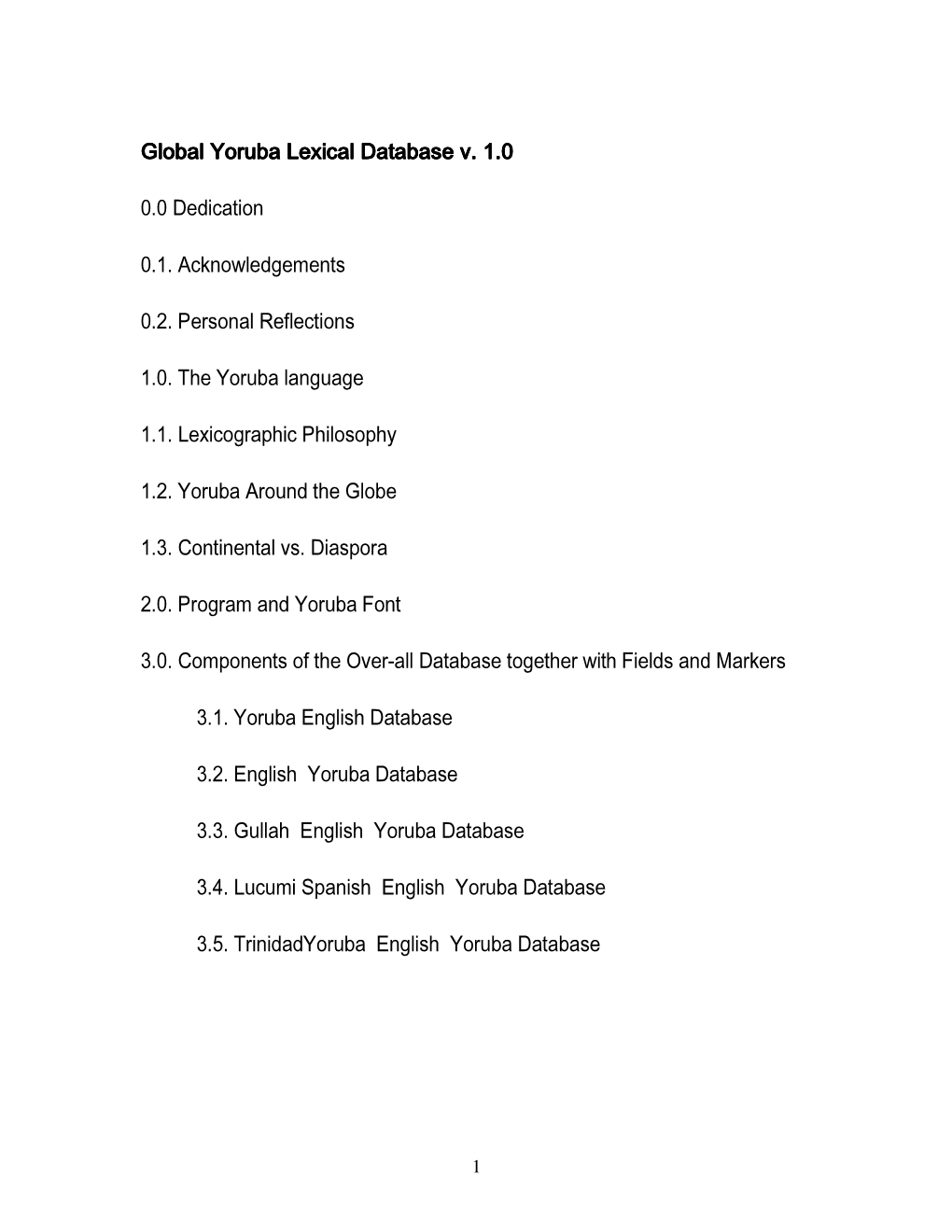 Global Yoruba Lexical Database V. 1.0 Global Yoruba