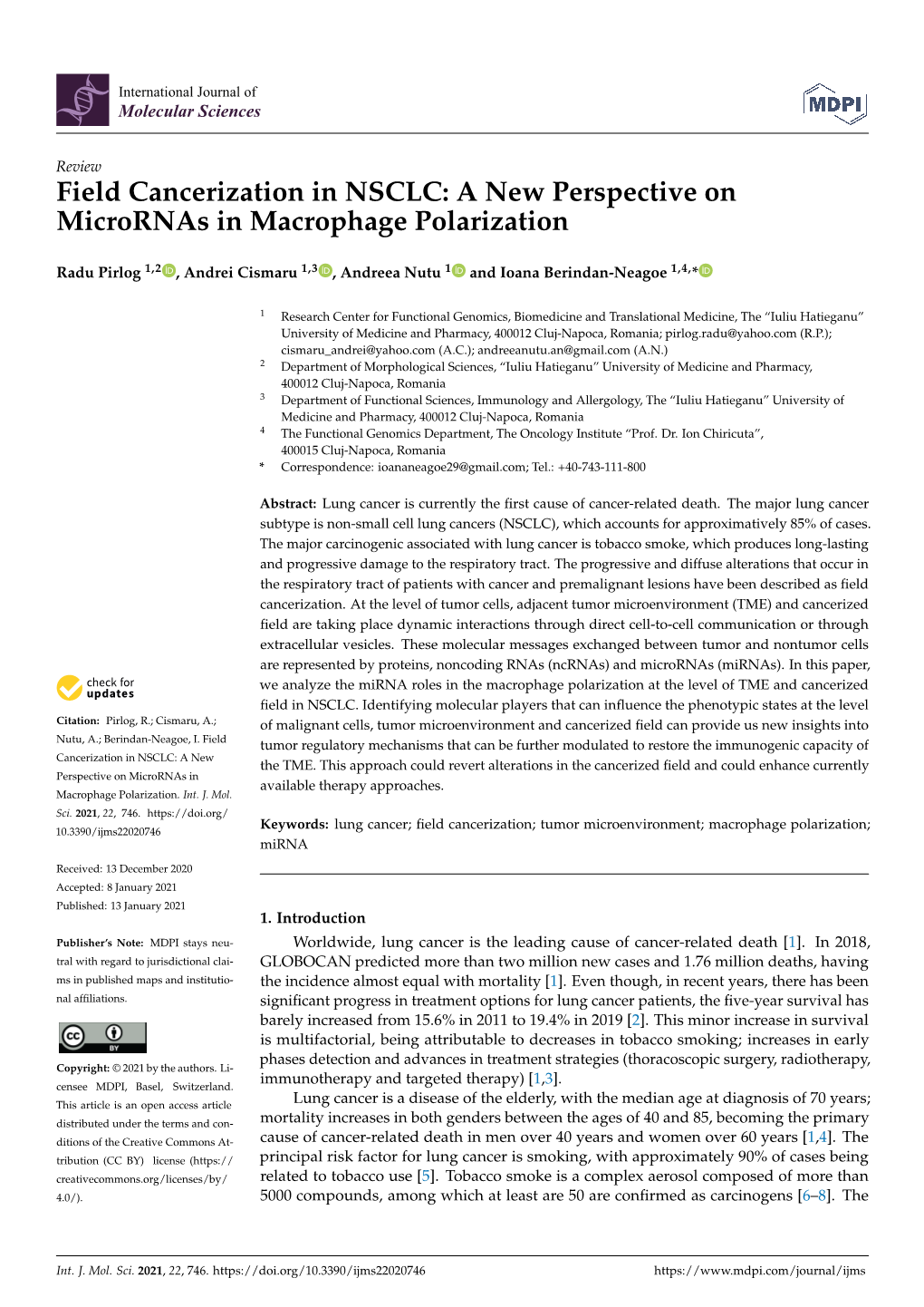 Field Cancerization in NSCLC: a New Perspective on Micrornas in Macrophage Polarization