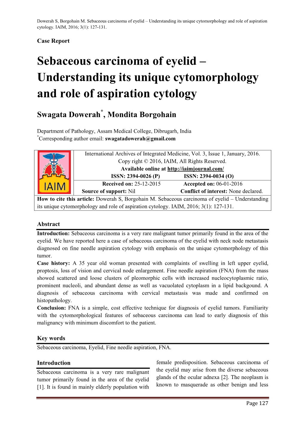 Sebaceous Carcinoma of Eyelid – Understanding Its Unique Cytomorphology and Role of Aspiration Cytology