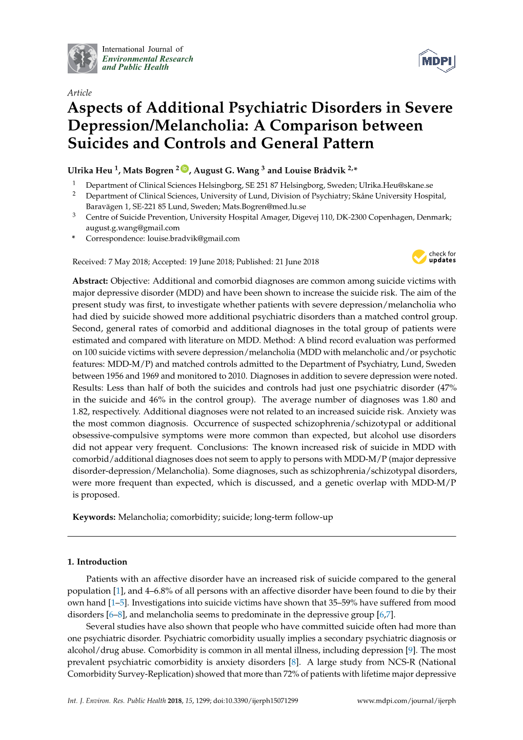 Aspects of Additional Psychiatric Disorders in Severe Depression/Melancholia: a Comparison Between Suicides and Controls and General Pattern