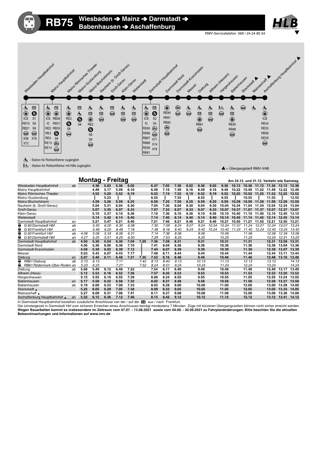 RB75 Wiesbaden Mainz Darmstadt Babenhausen Aschaffenburg Montag