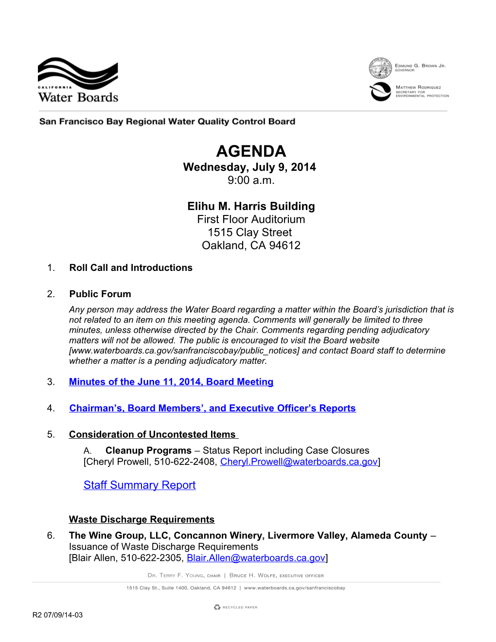 Water Board Meeting Agendapage 1