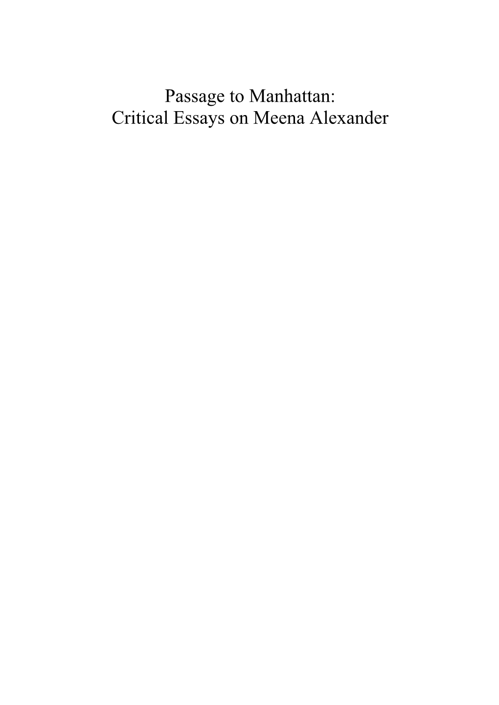 Critical Essays on Meena Alexander