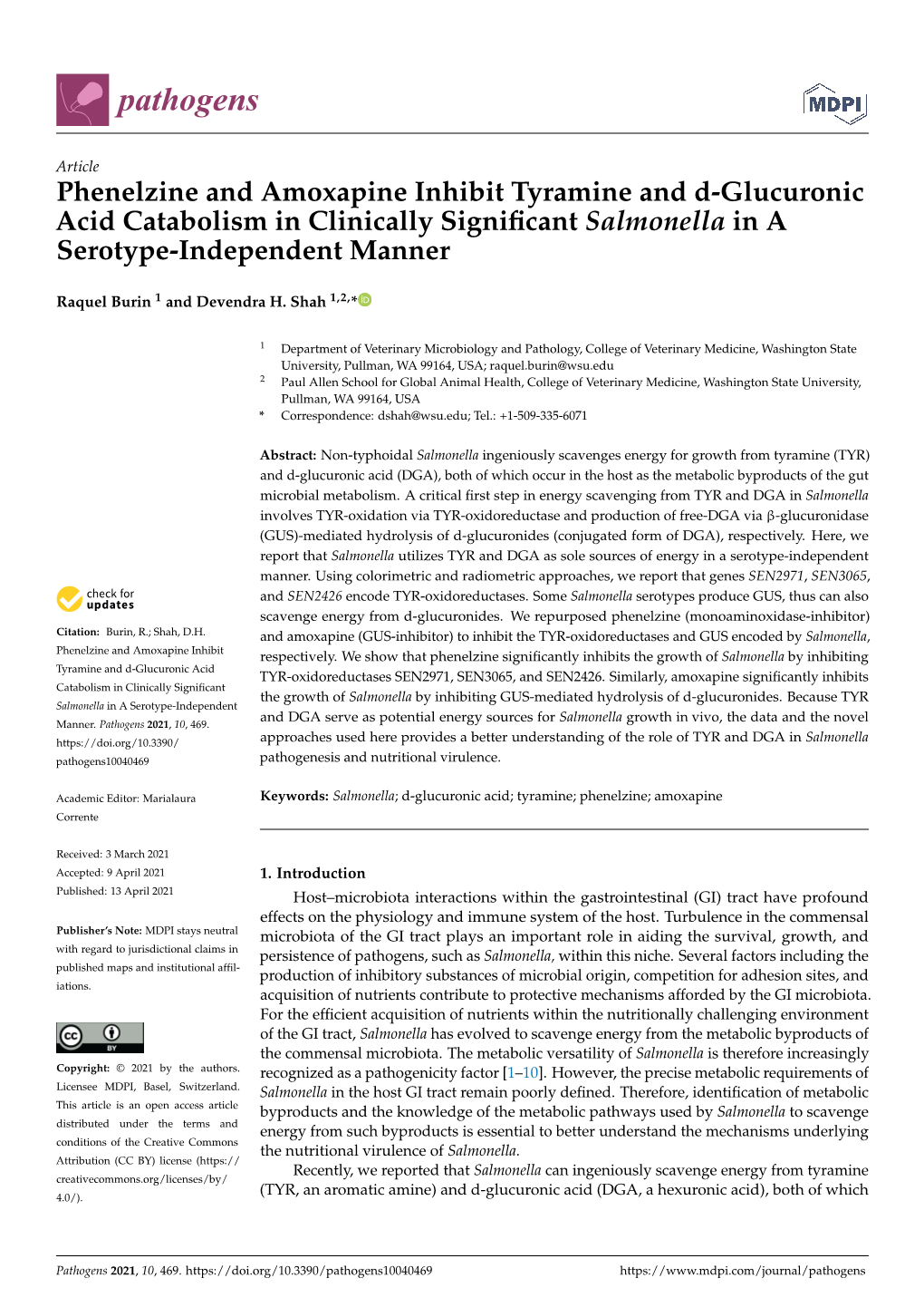 Phenelzine and Amoxapine Inhibit Tyramine and D-Glucuronic Acid Catabolism in Clinically Signiﬁcant Salmonella in a Serotype-Independent Manner