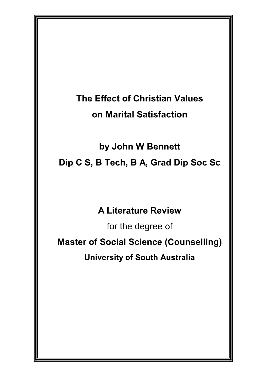 The Effect of Christian Values on Marital Satisfaction by John W