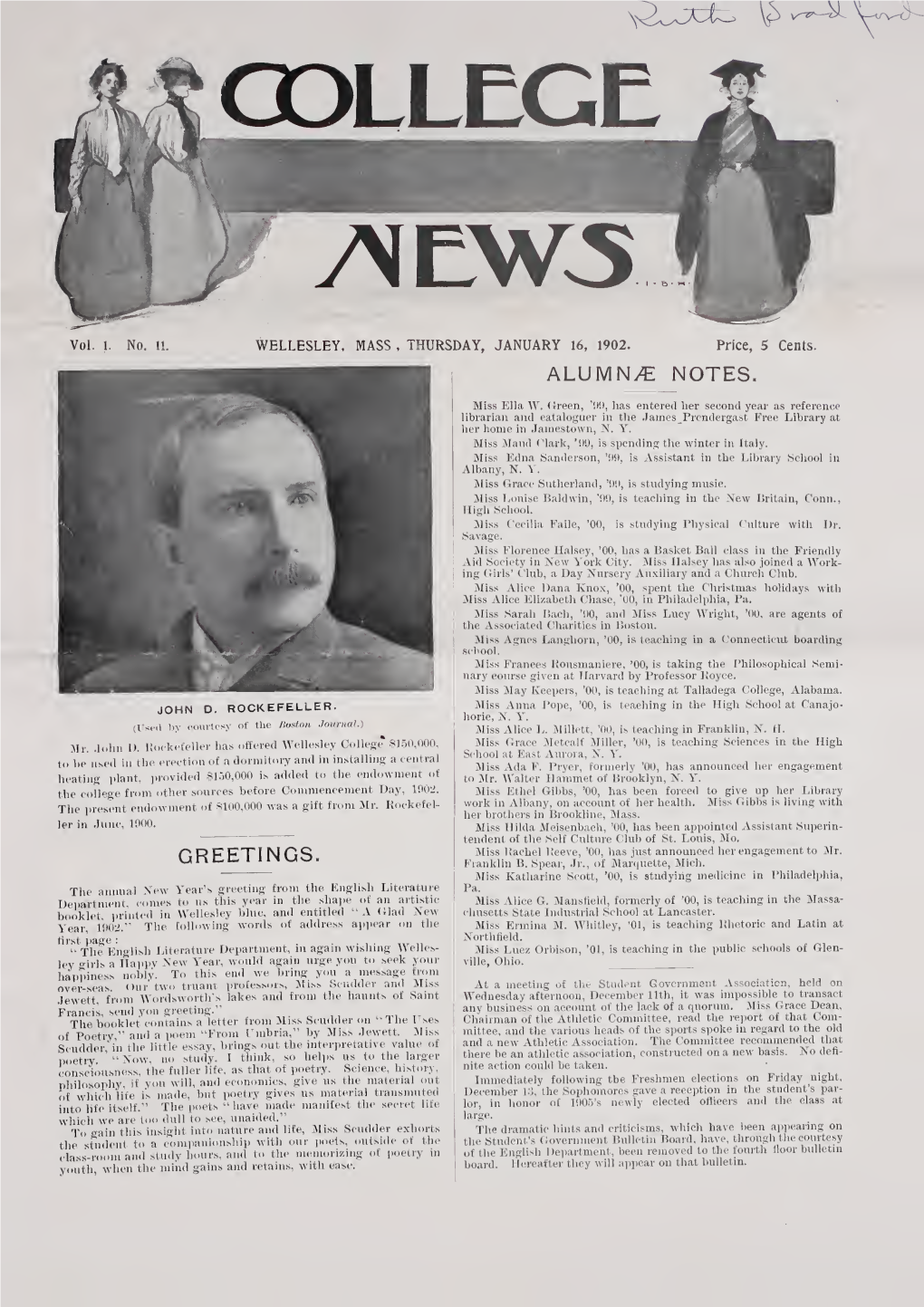 Wellesley News Stand Months' Trip Abroad, Where She Was Travelling with Miss Scudder