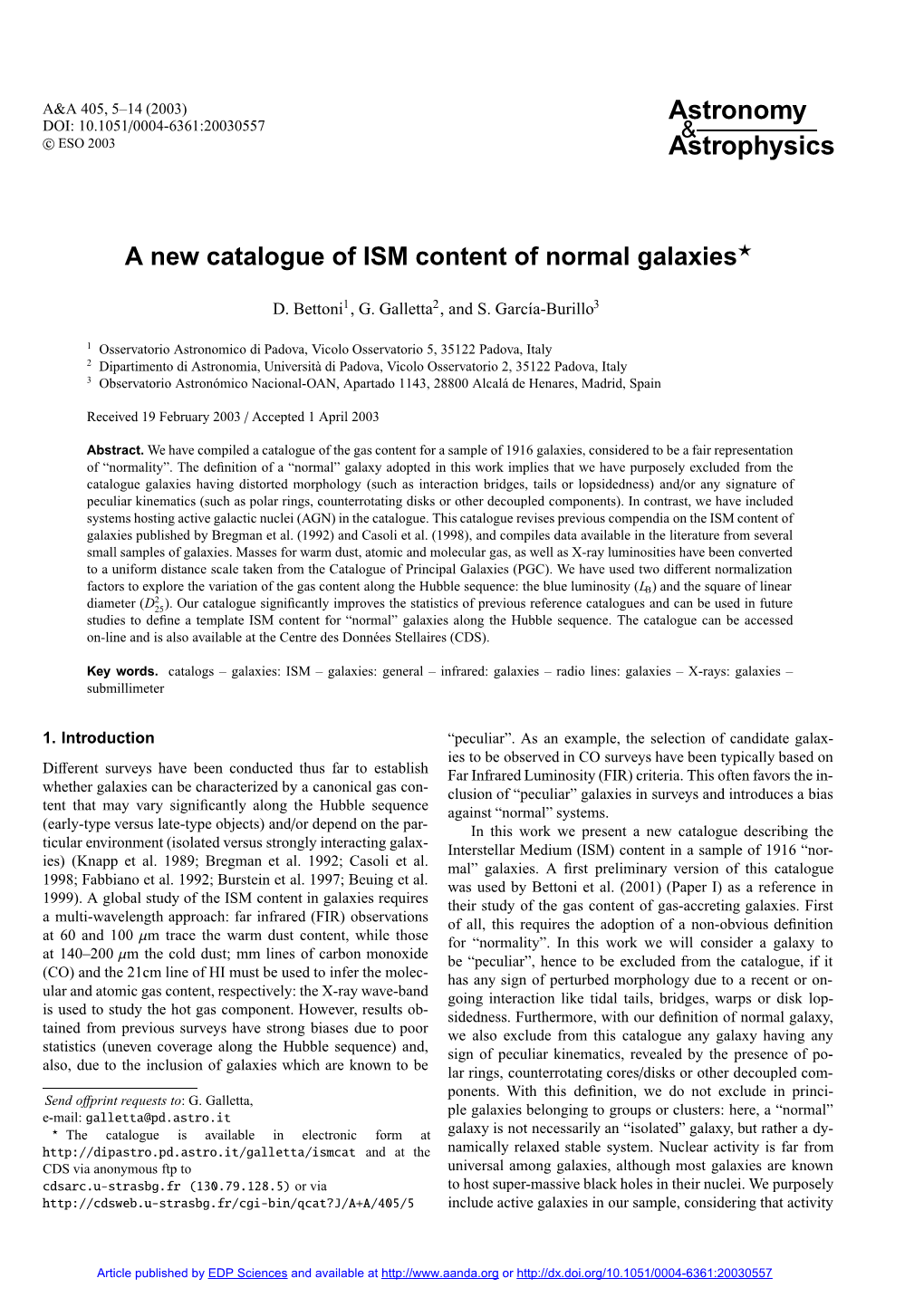 A New Catalogue of ISM Content of Normal Galaxies