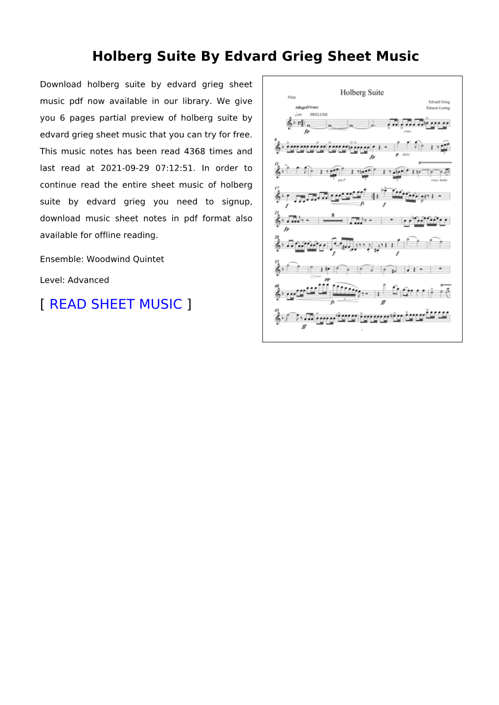 Holberg Suite by Edvard Grieg Sheet Music