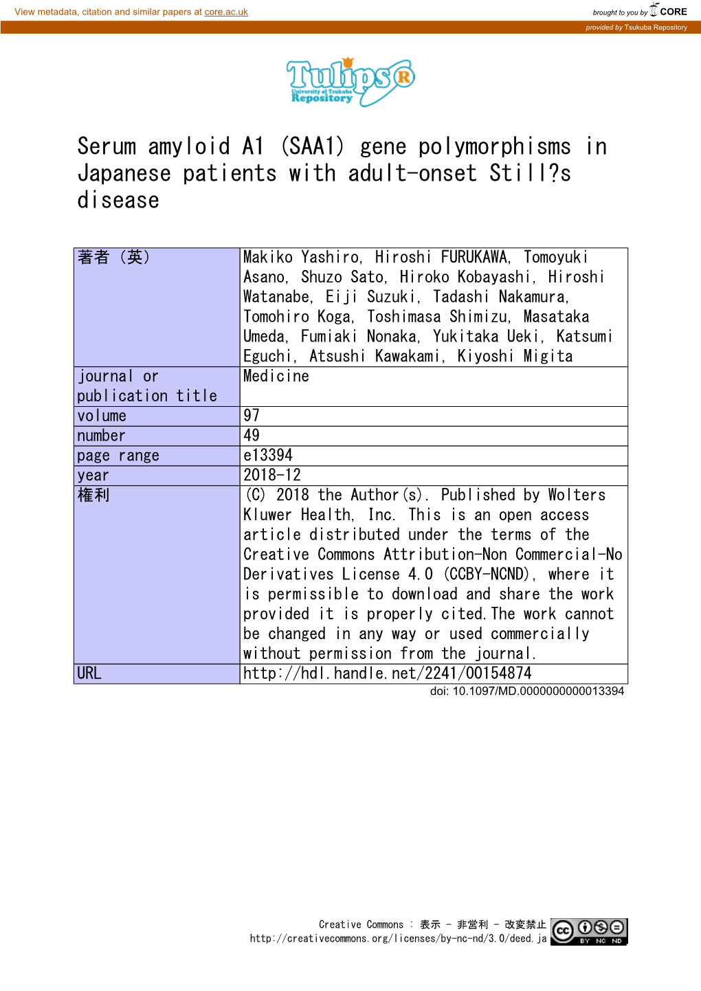 Gene Polymorphisms in Japanese Patients with Adult-Onset Still?S Disease