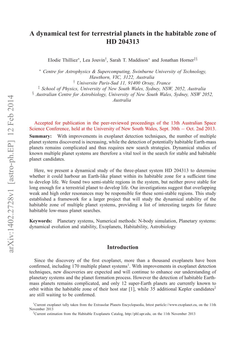 A Dynamical Test for Terrestrial Planets in the Habitable Zone of HD 204313