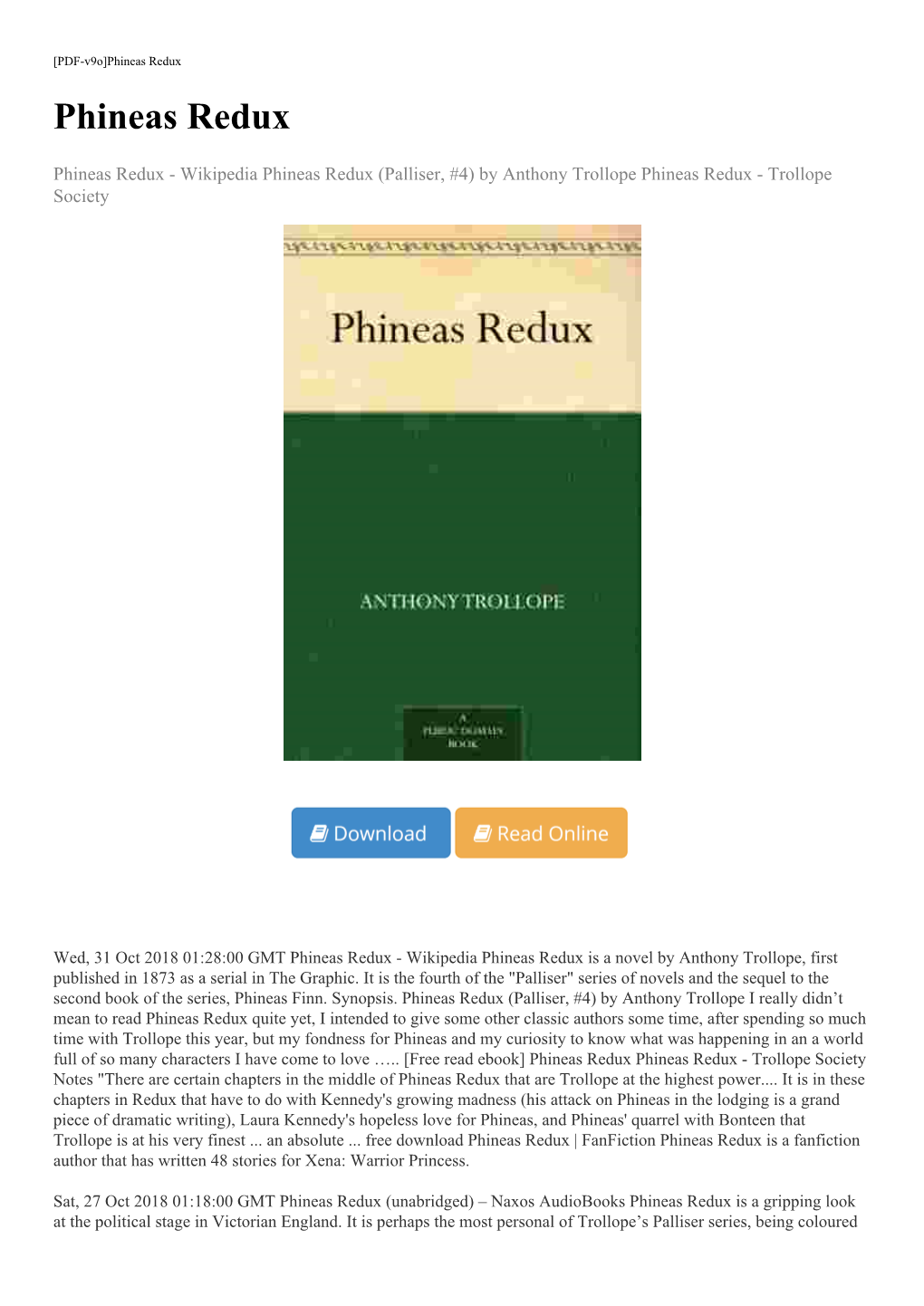 [Free Read Ebook] Phineas Redux