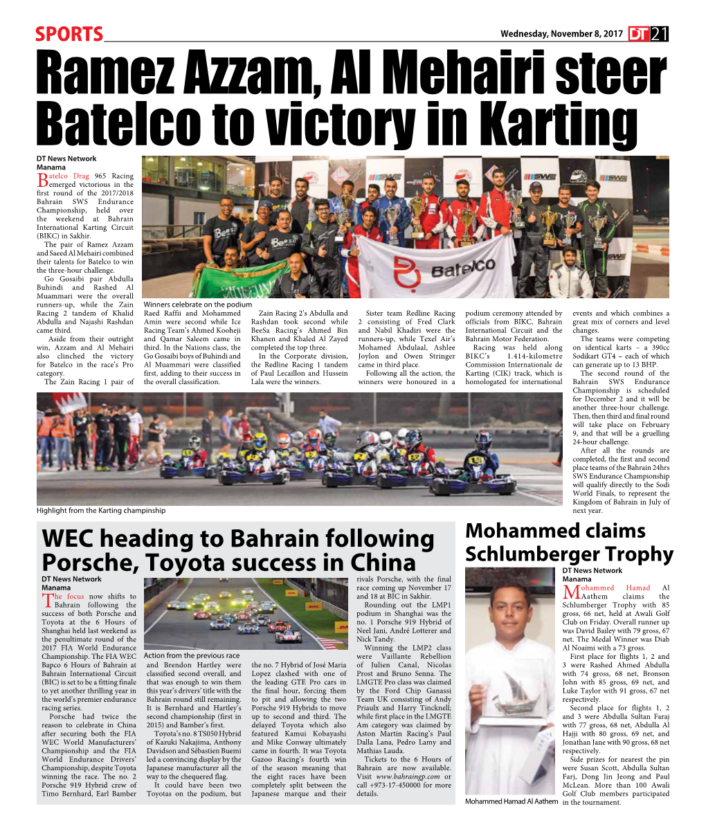 Ramez Azzam, Al Mehairi Steer Batelco to Victory in Karting