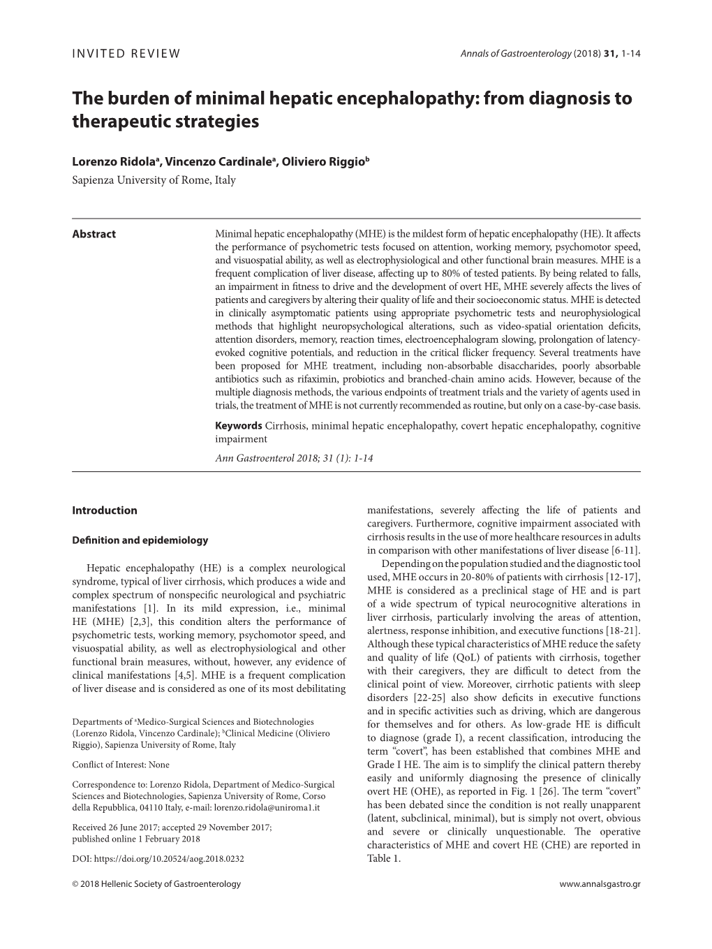 The Burden of Minimal Hepatic Encephalopathy: from Diagnosis to Therapeutic Strategies