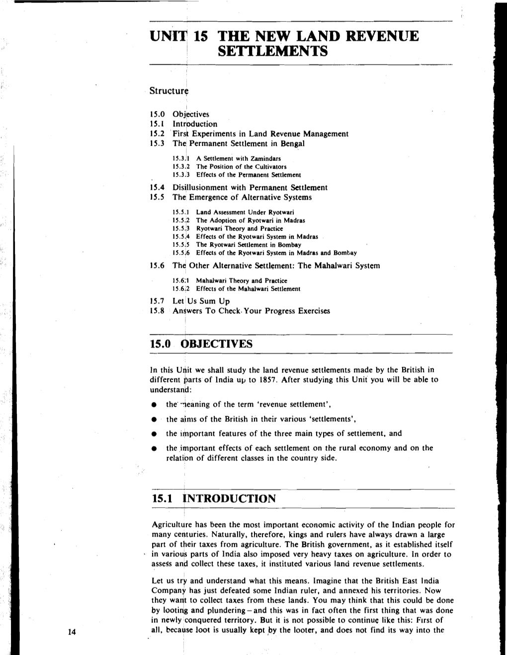 Unit 15 the New Land Revenue Settlements