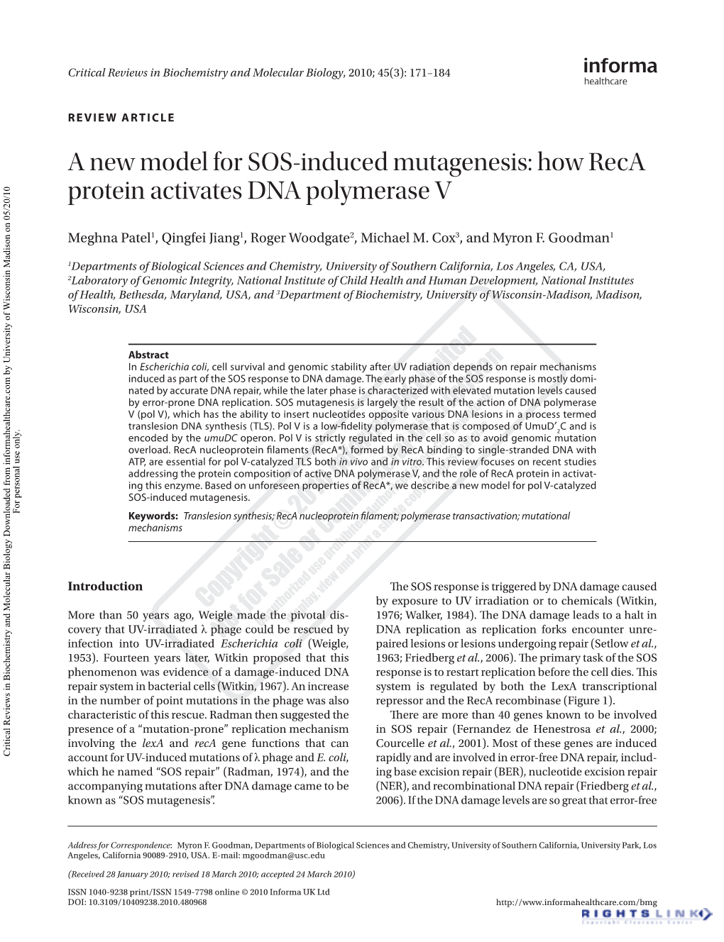 How Reca Protein Activates DNA Polymerase V