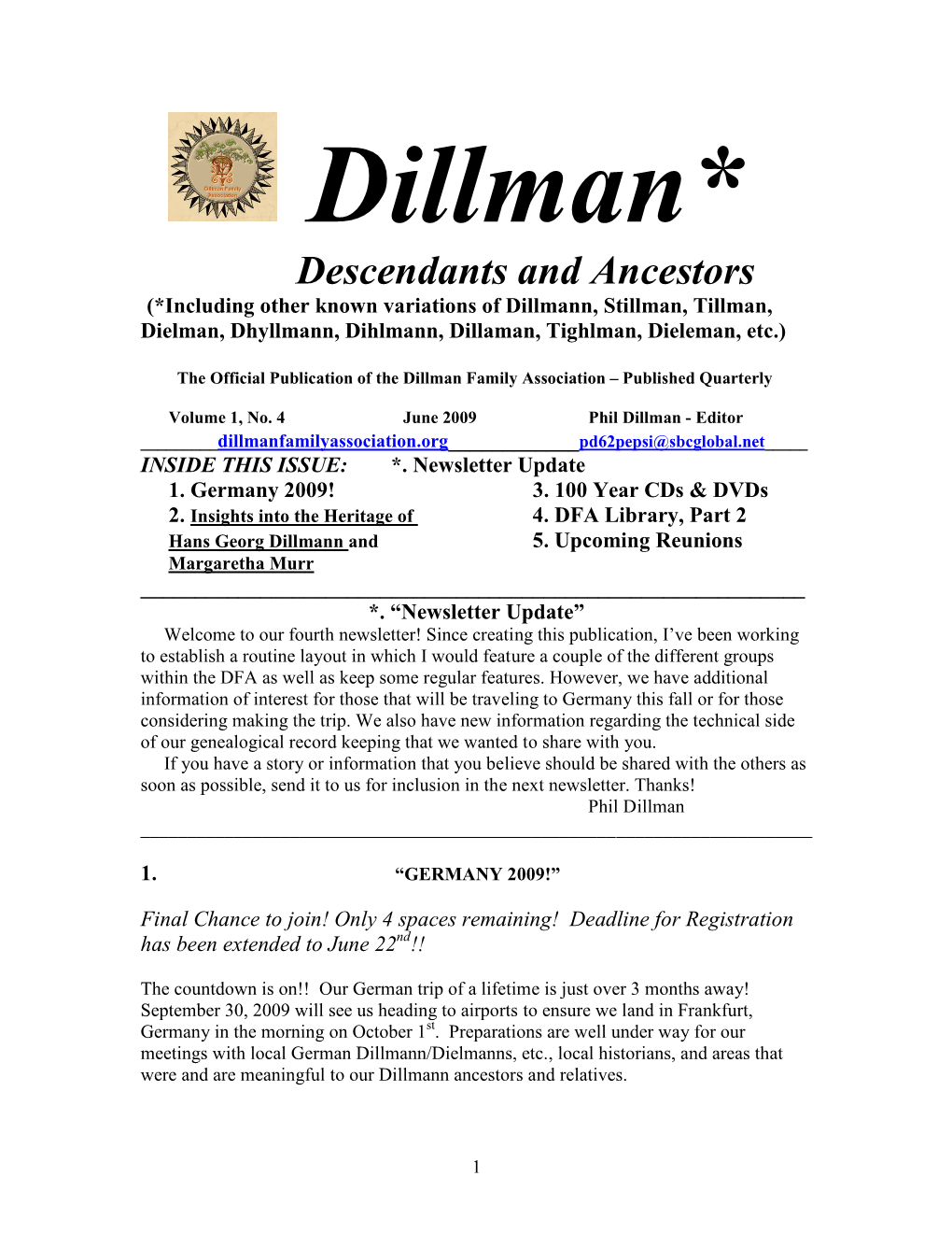 Dillman News June 2009 Vol 1 No 4