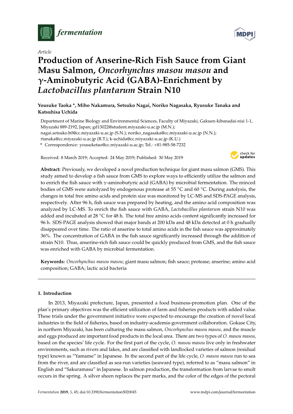 Production of Anserine-Rich Fish Sauce from Giant Masu Salmon