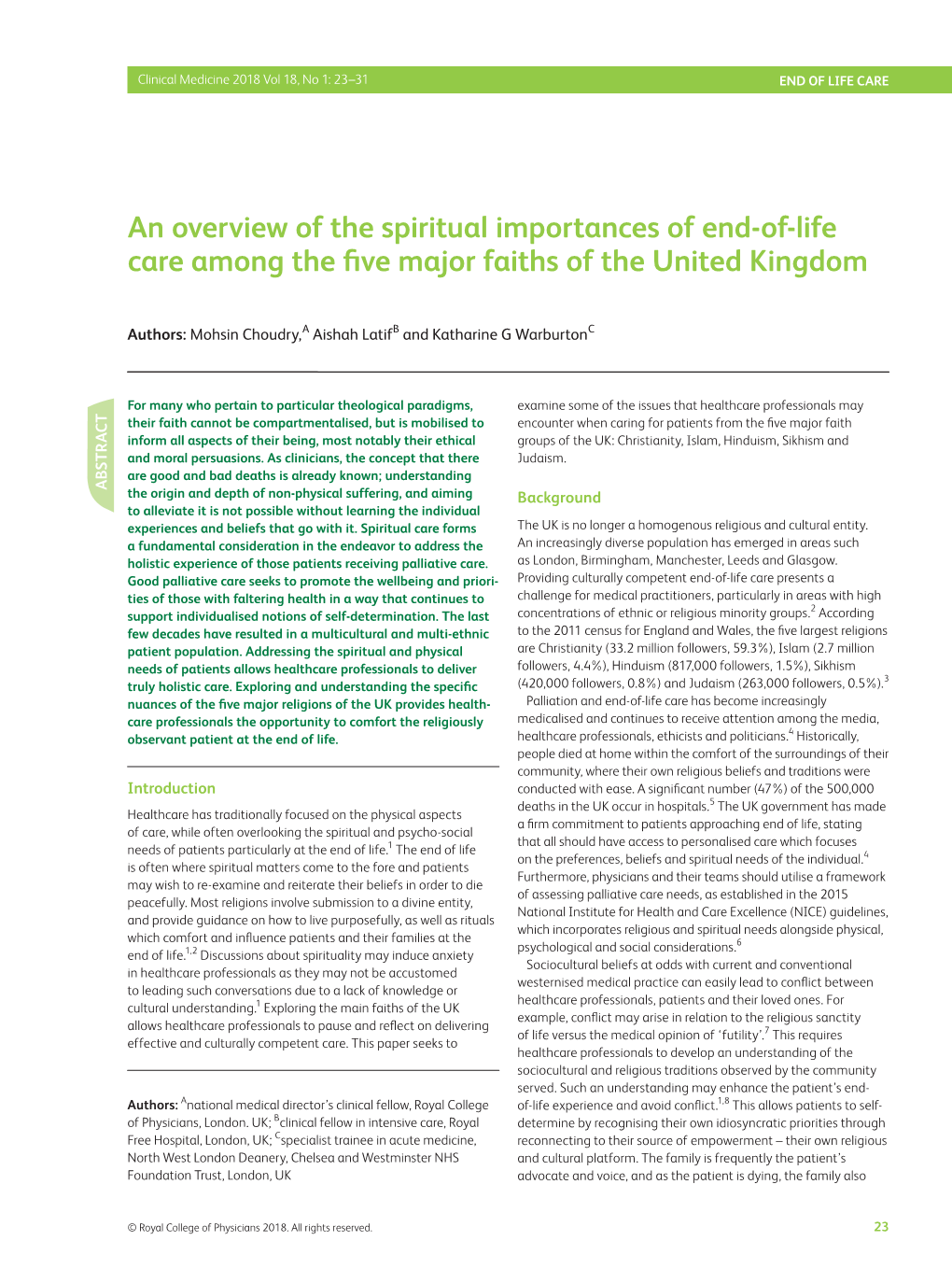 An Overview of the Spiritual Importances of End-Of-Life Care