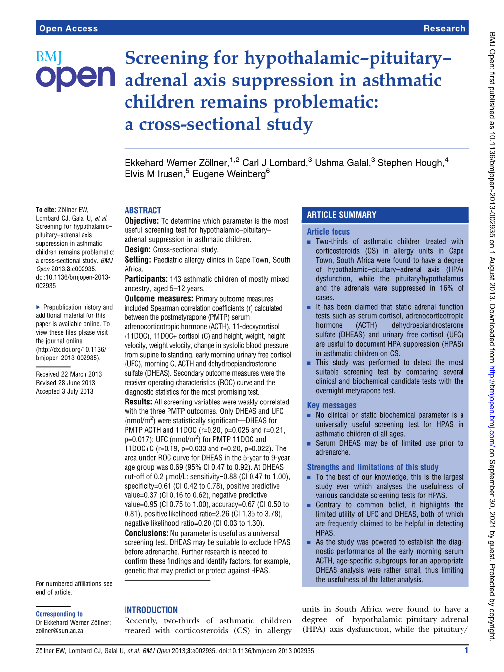 Screening for Hypothalamic–Pituitary– Adrenal Axis Suppression in Asthmatic Children Remains Problematic: a Cross-Sectional Study