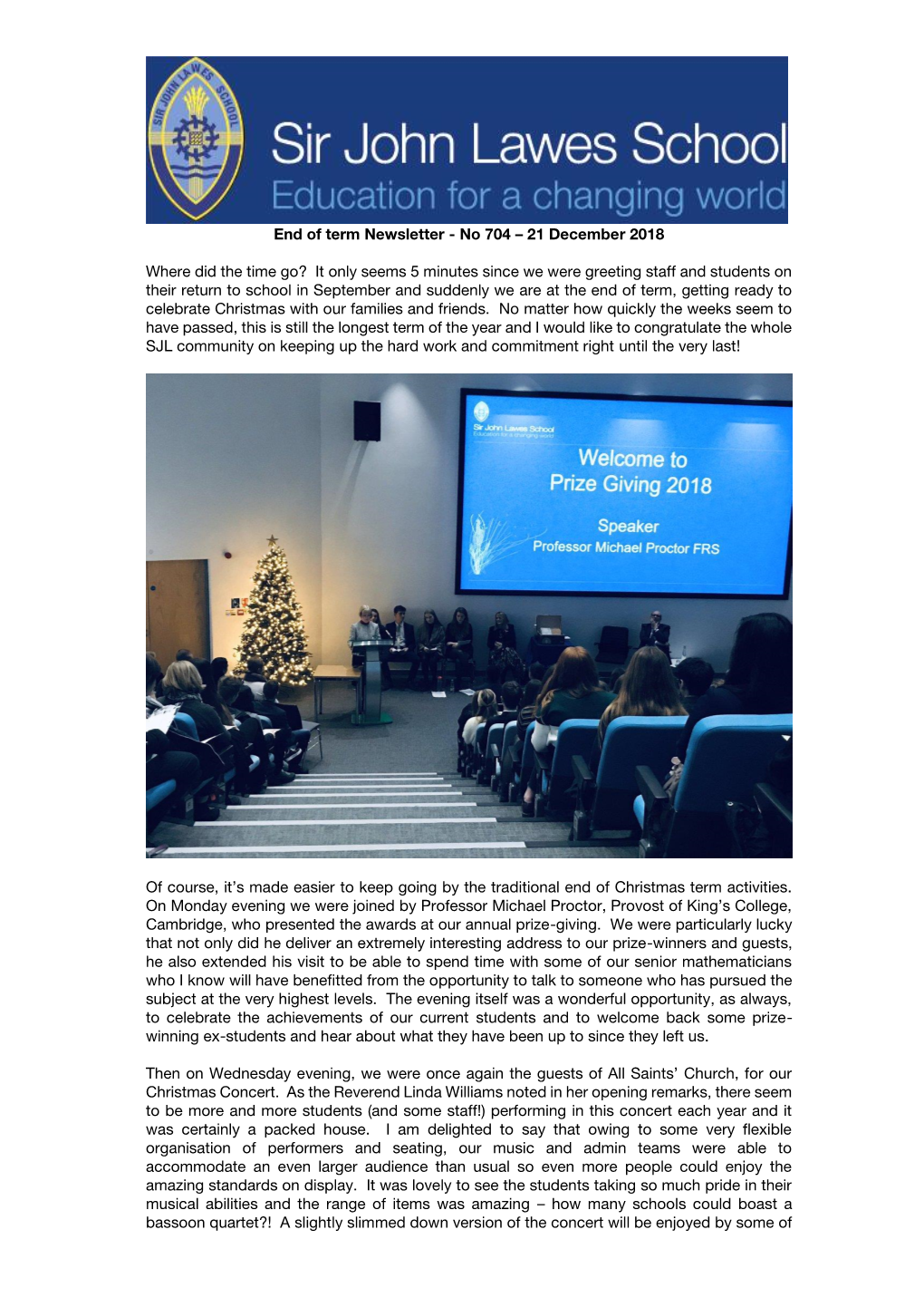End of Term Newsletter - No 704 – 21 December 2018